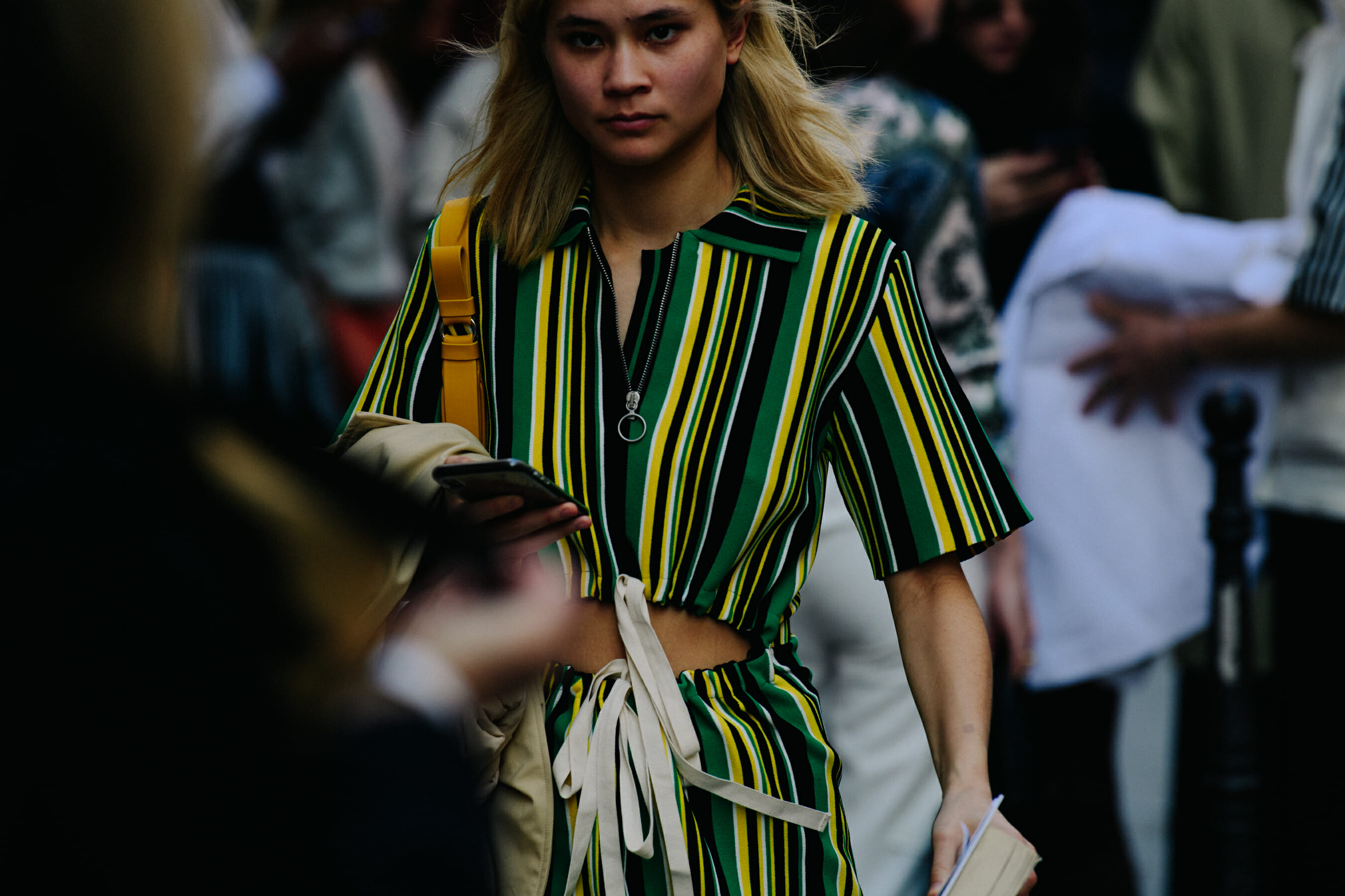 Woman wearing striped outfit
