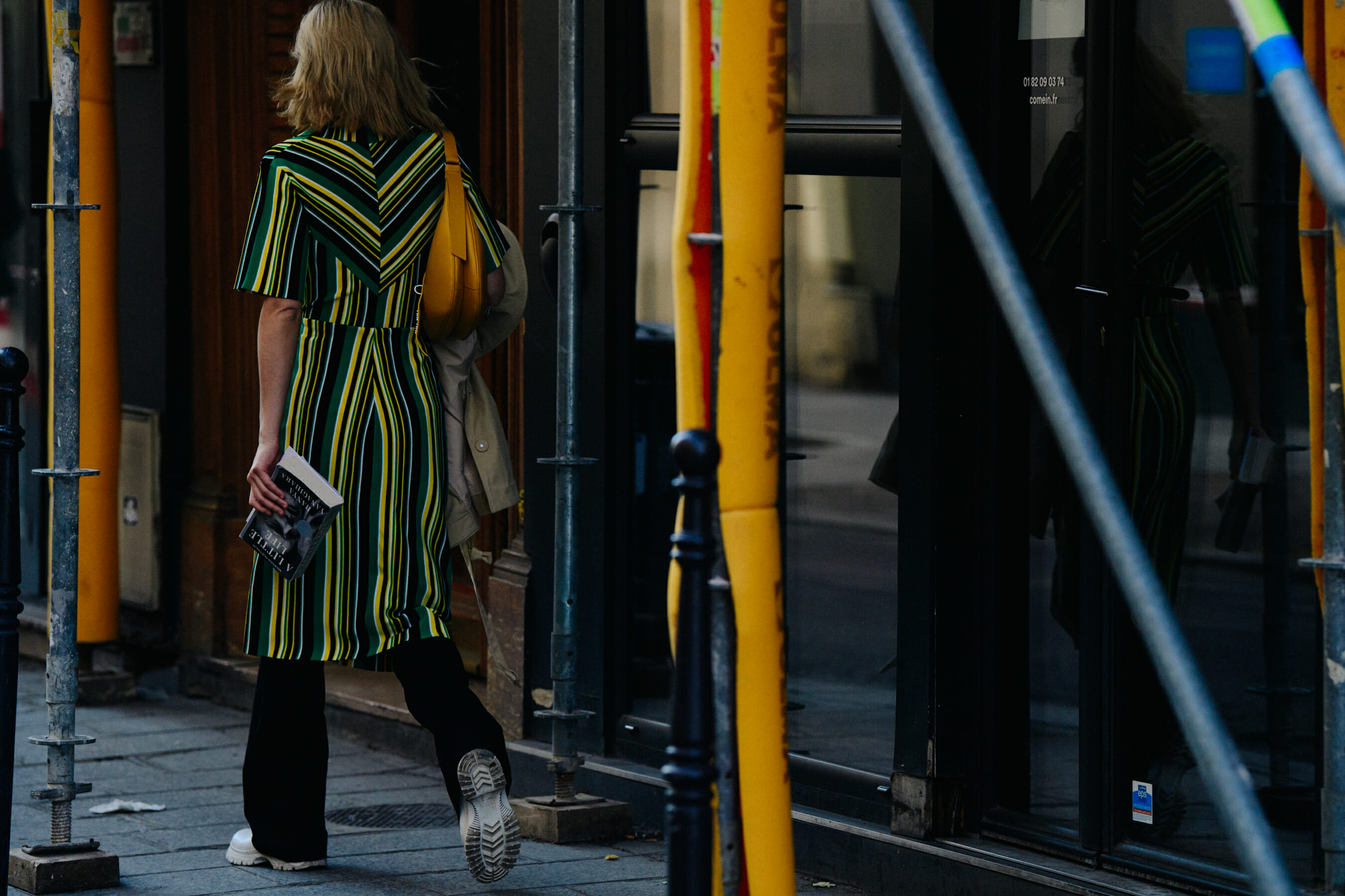 Woman wearing striped outfit