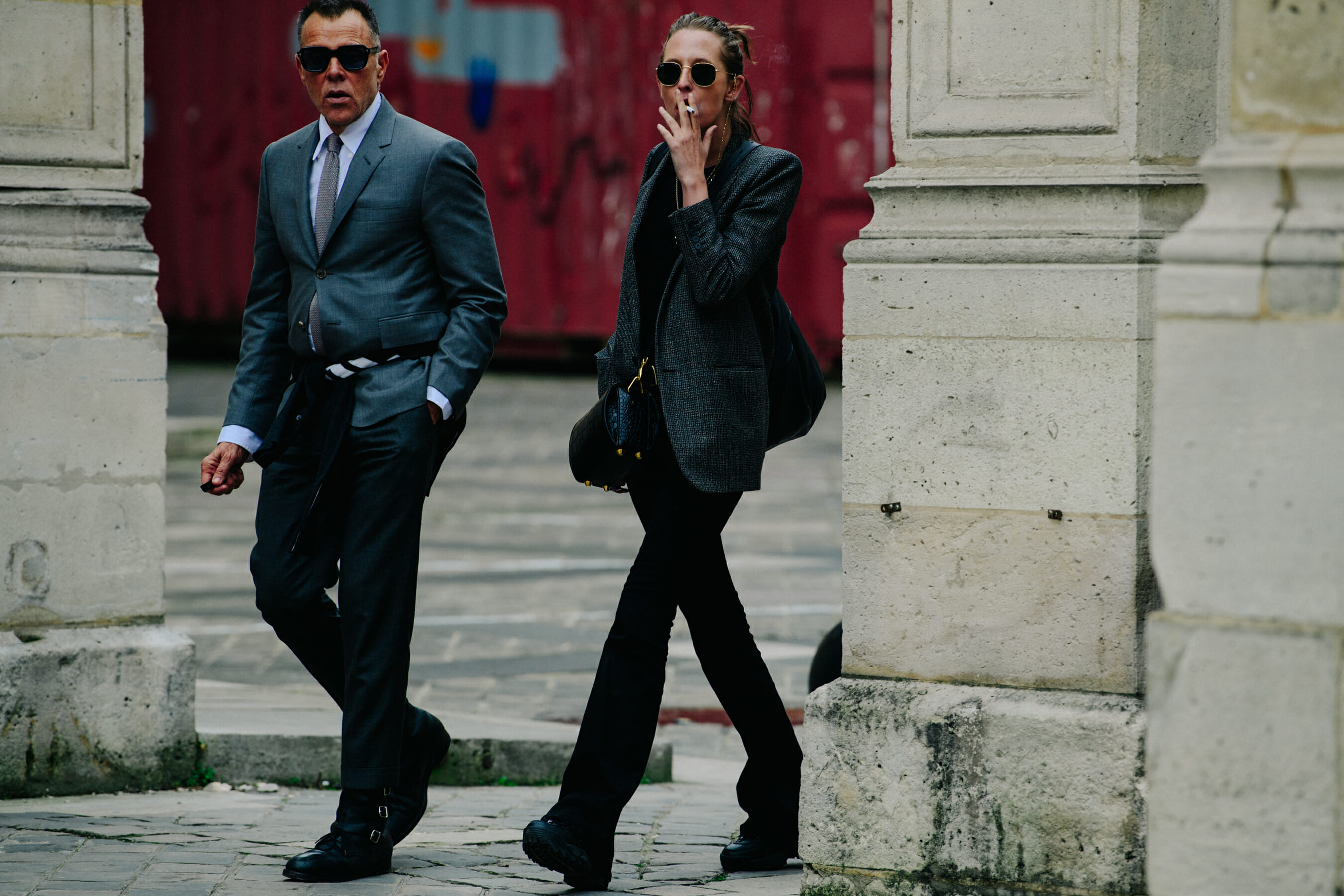 Couple wearing grey suits