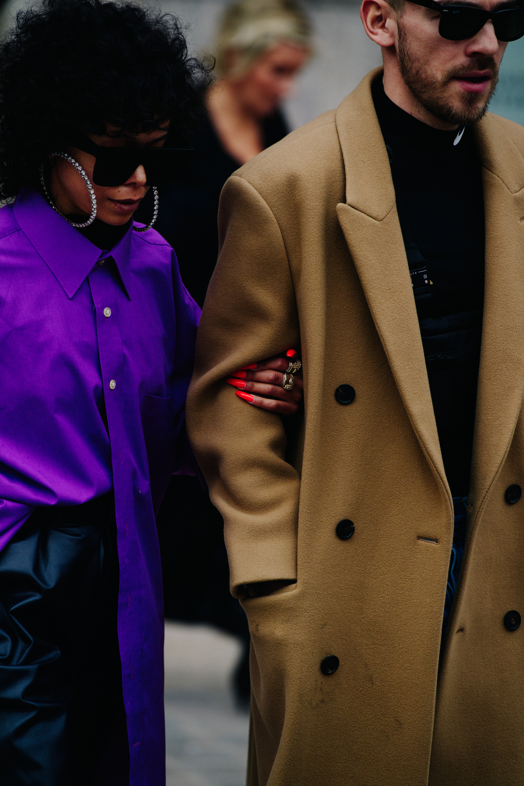 Couple wearing purple and tan