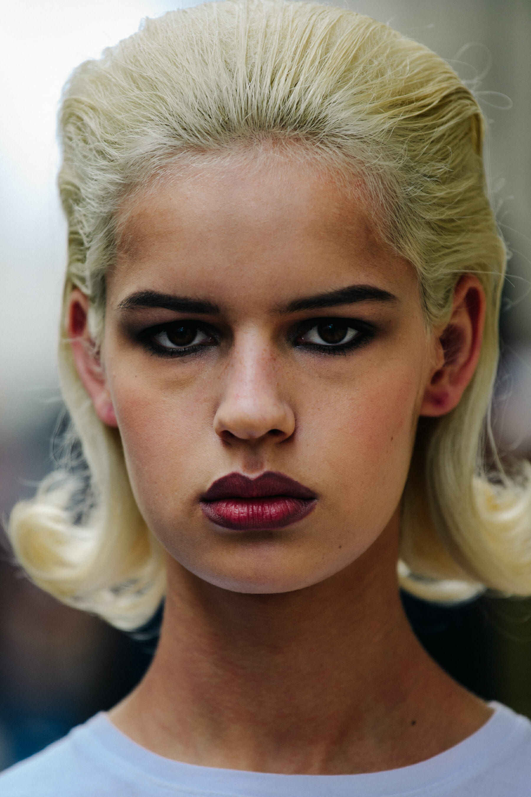 Portrait of model with dyed blonde hair