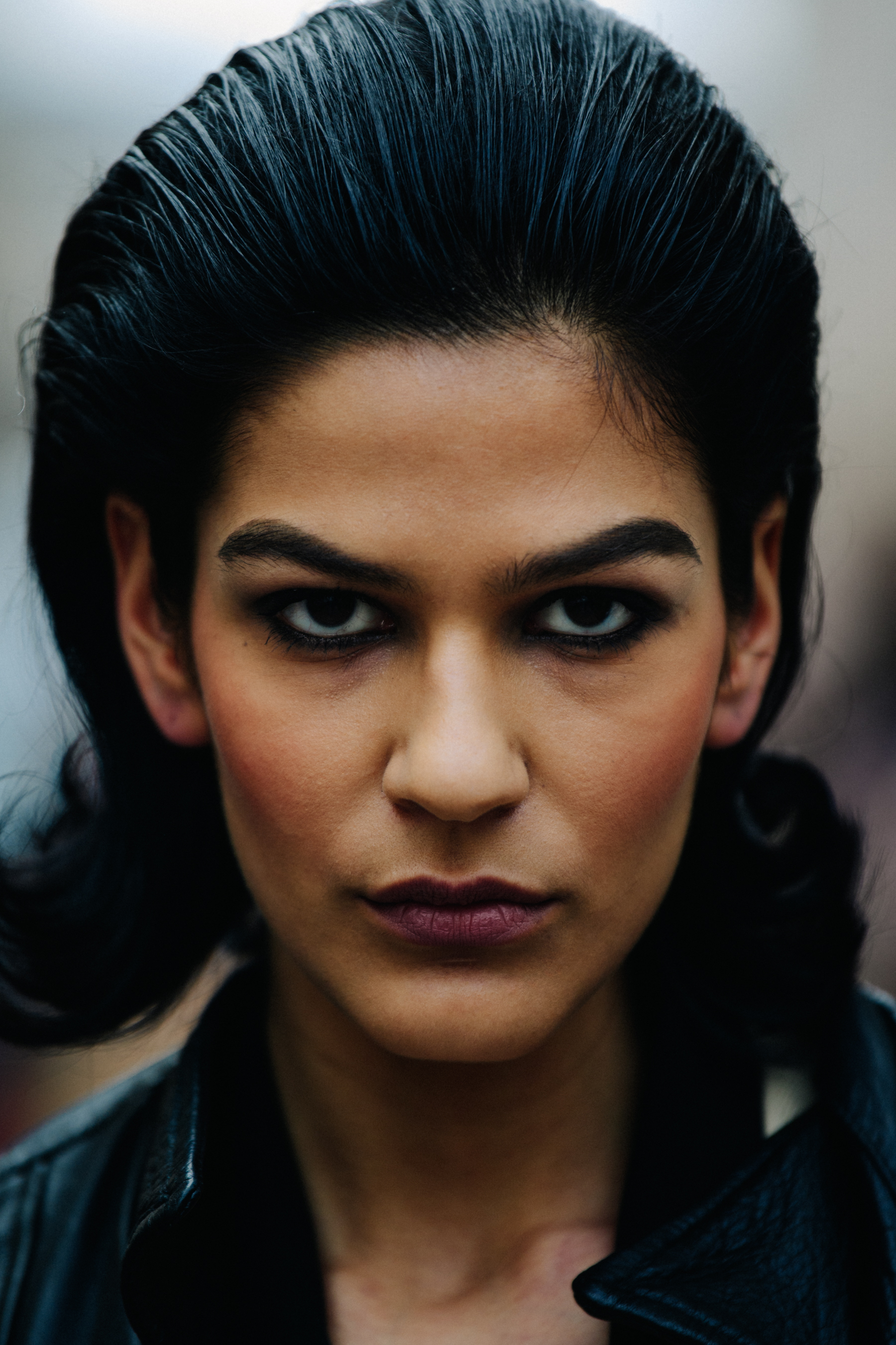 Portrait of model with dark eyes and hair
