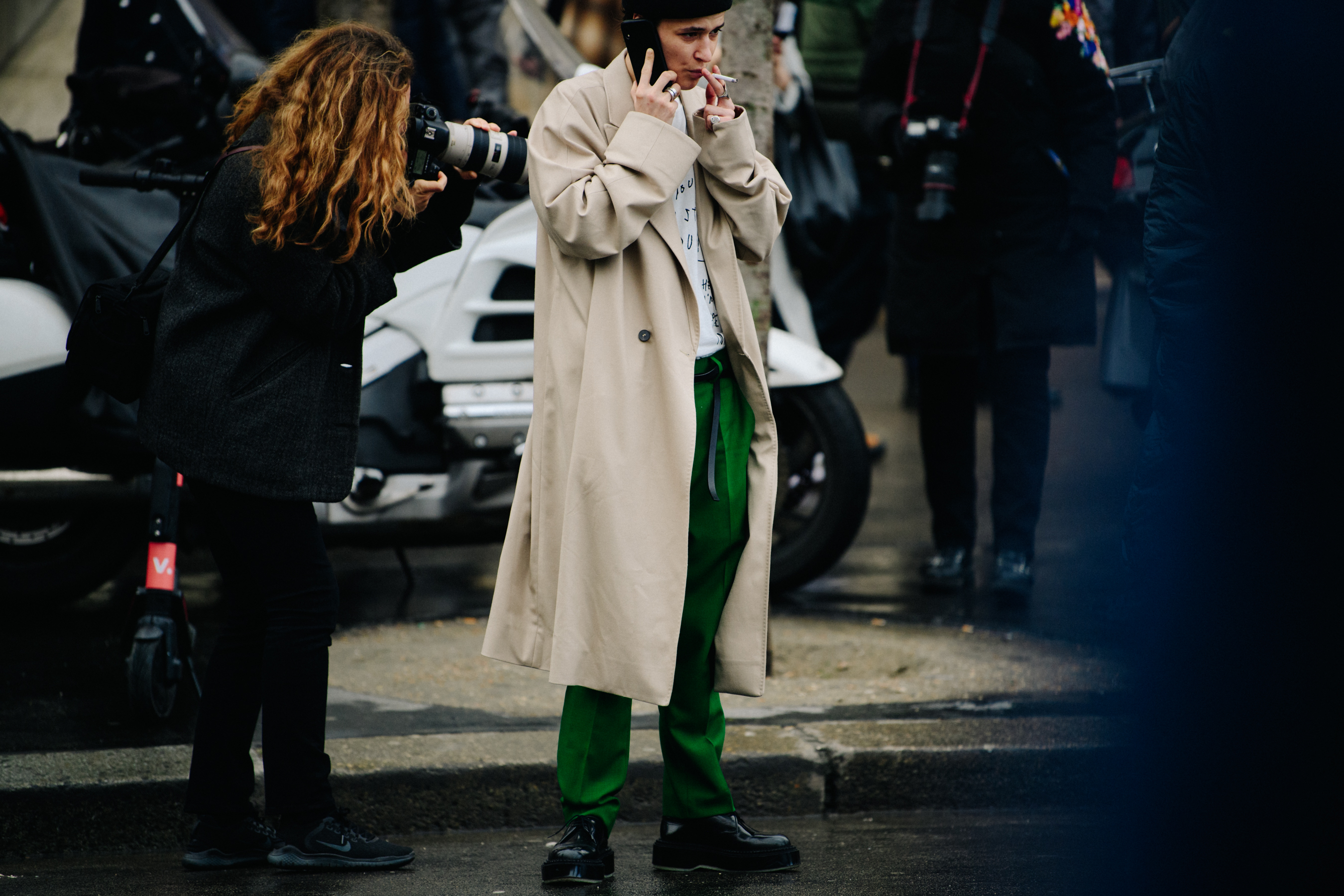 Woman wearing green pants