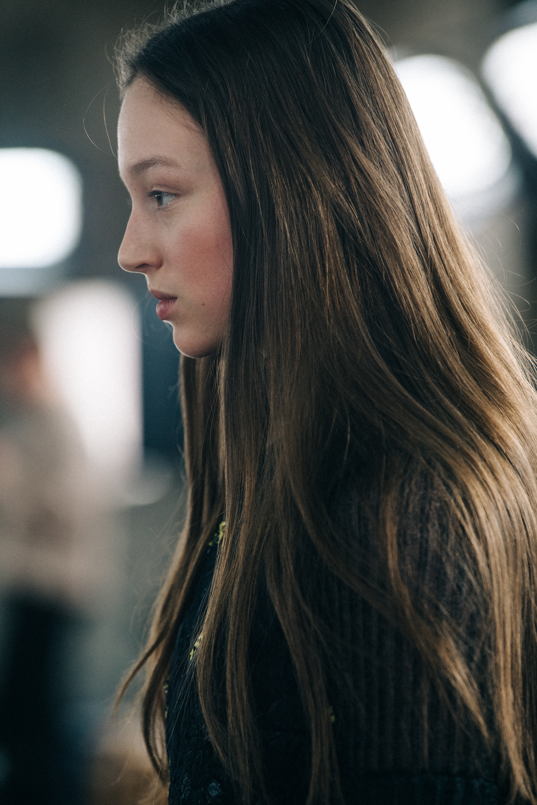 Model wearing black dress at Cecilie Bahnsen