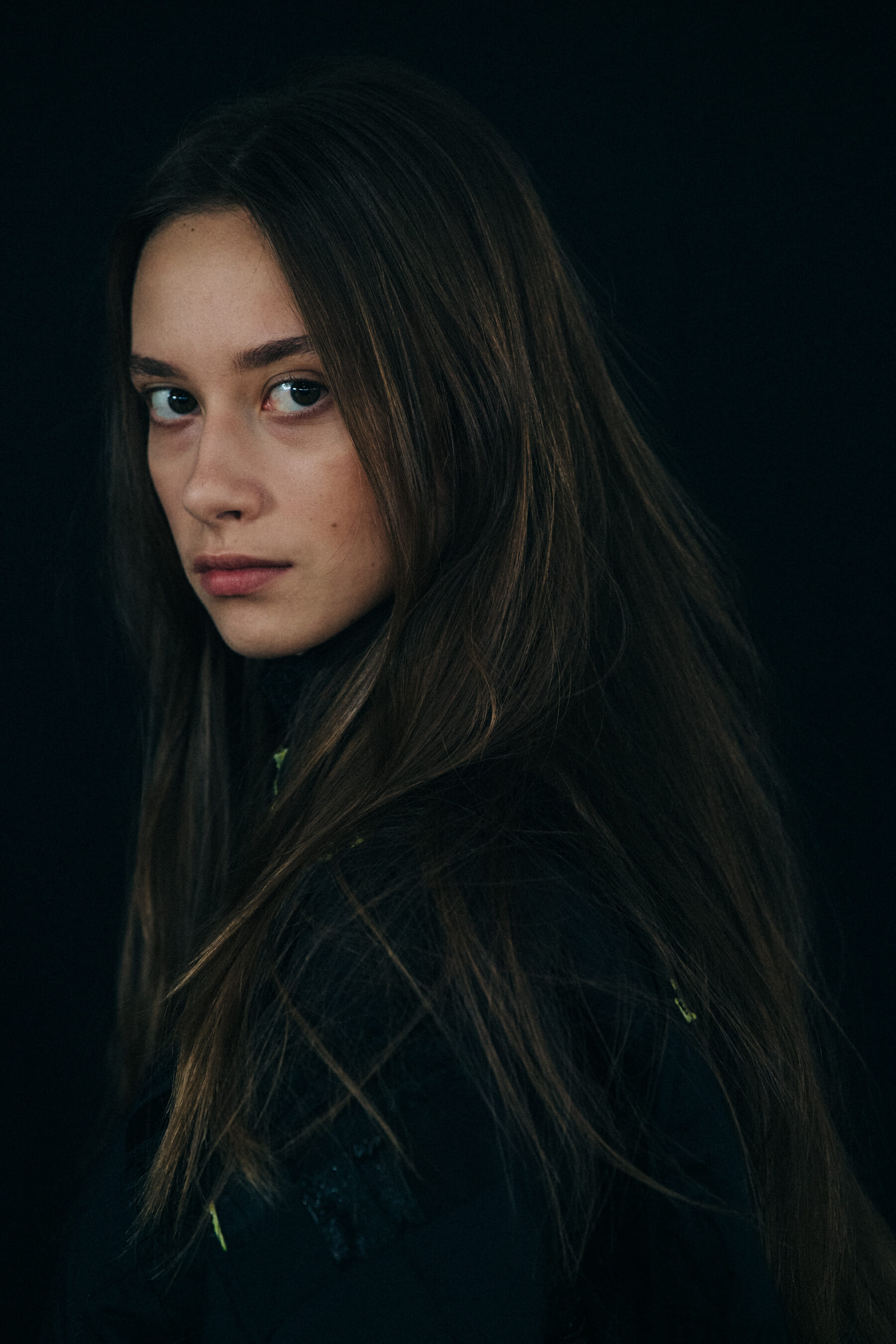 Model wearing black dress at Cecilie Bahnsen