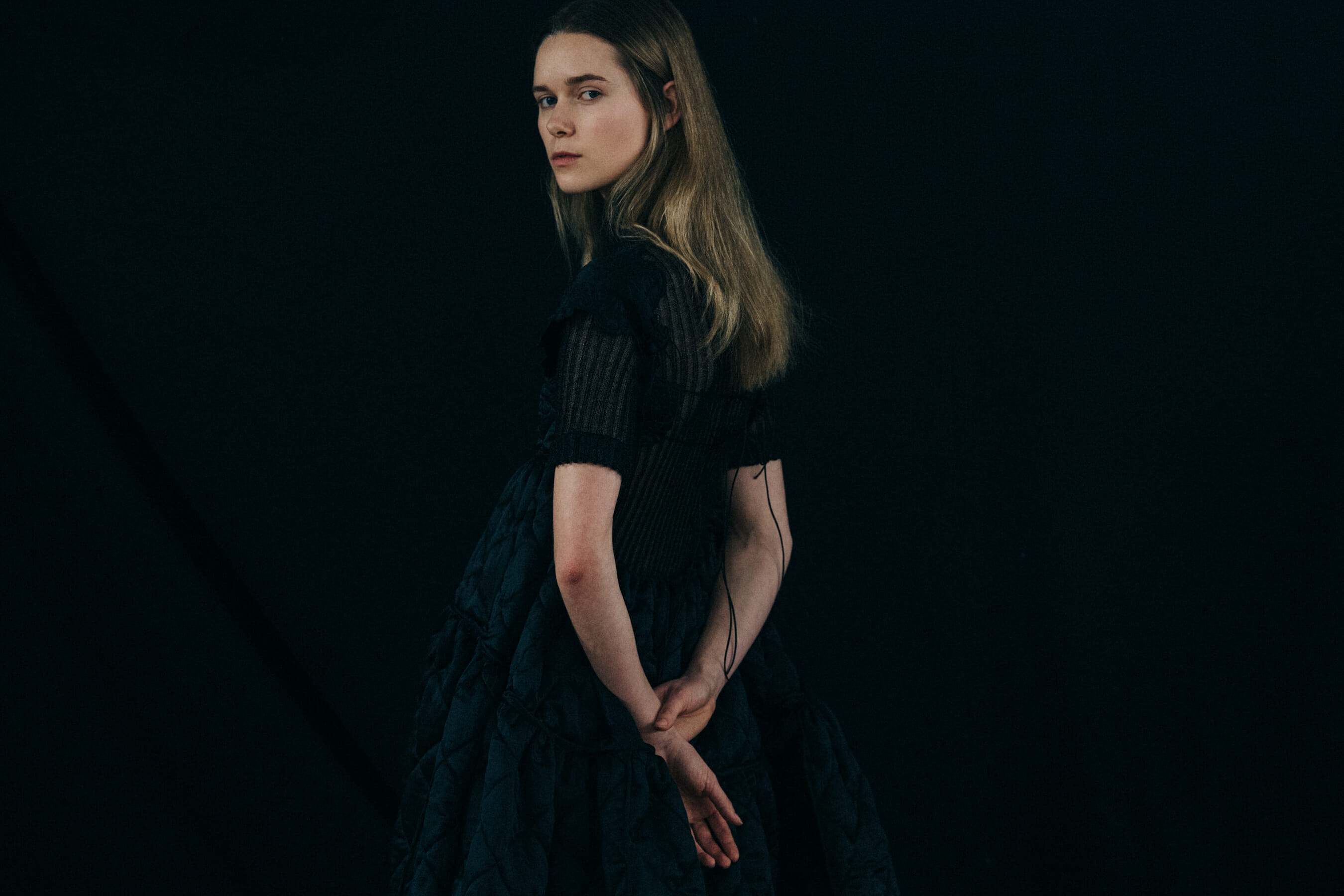Amalie Frijs-Djurhuus backstage at Cecilie Bahnsen