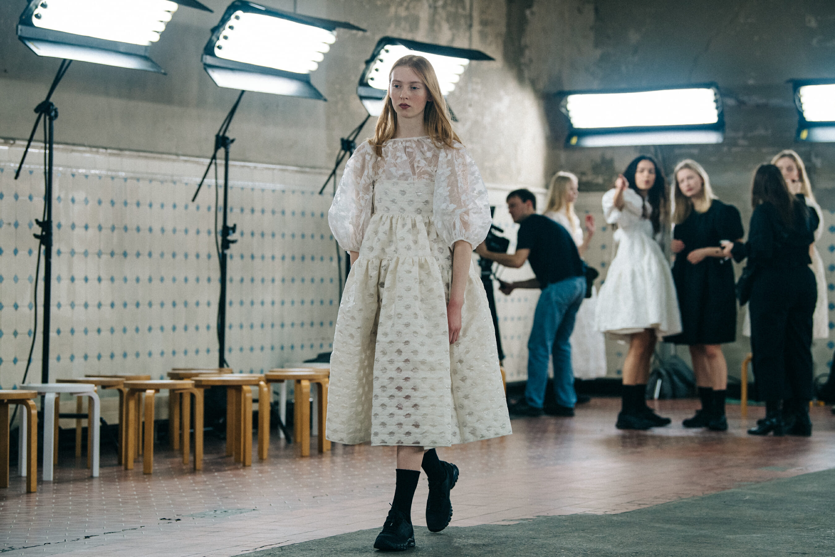Clara Ruby backstage at Cecilie Bahnsen
