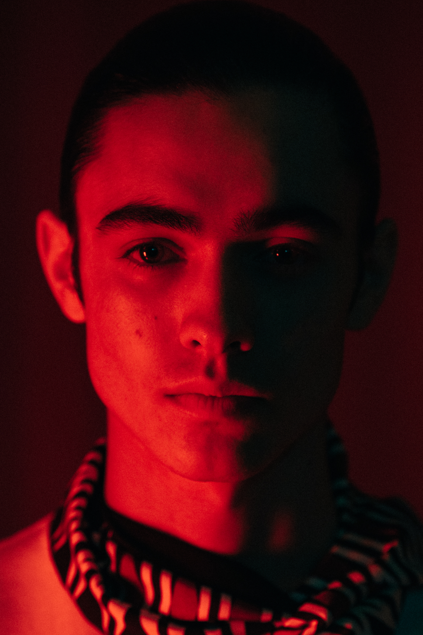 Portrait of model under red light