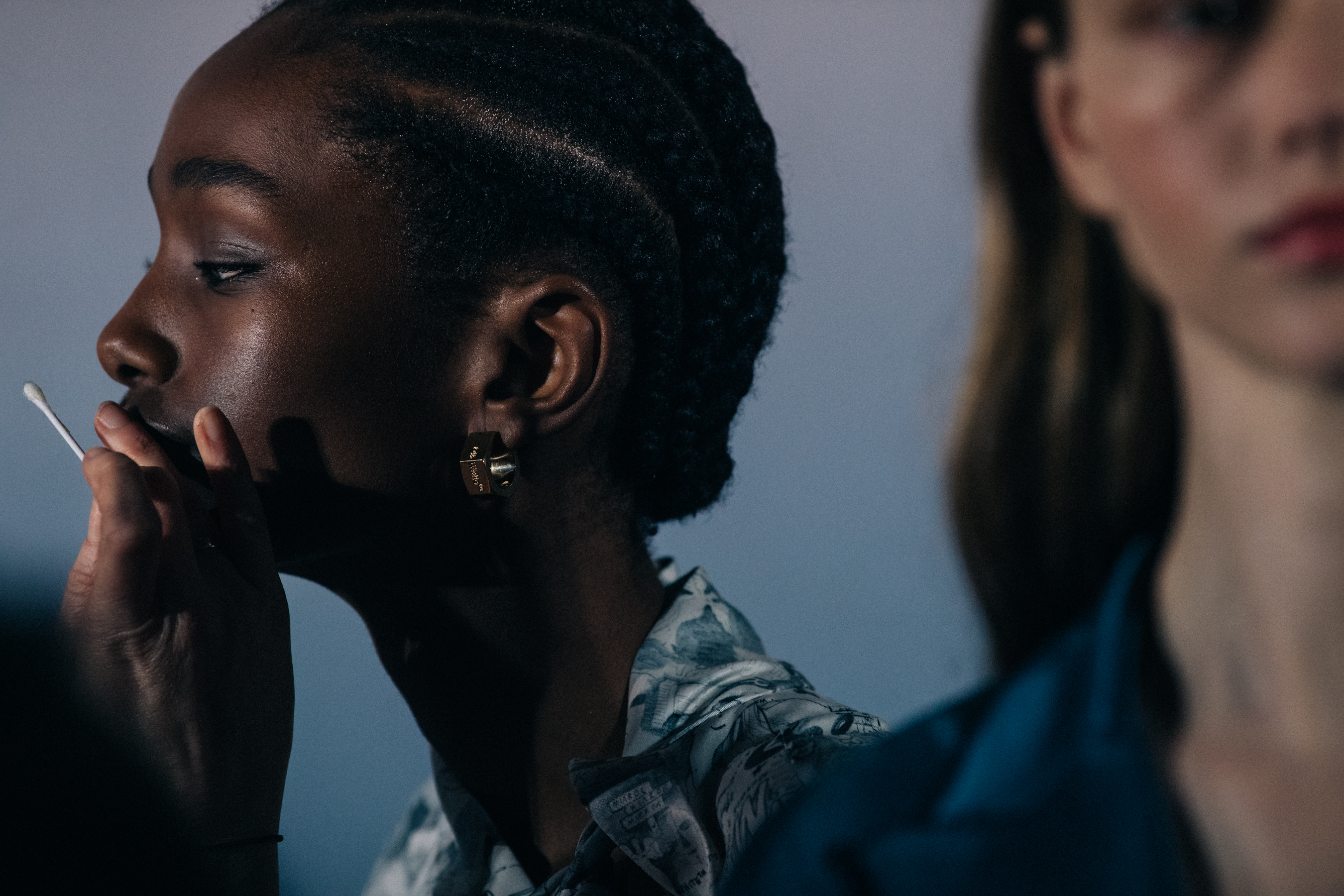 Imari Karanja backstage at Off-White