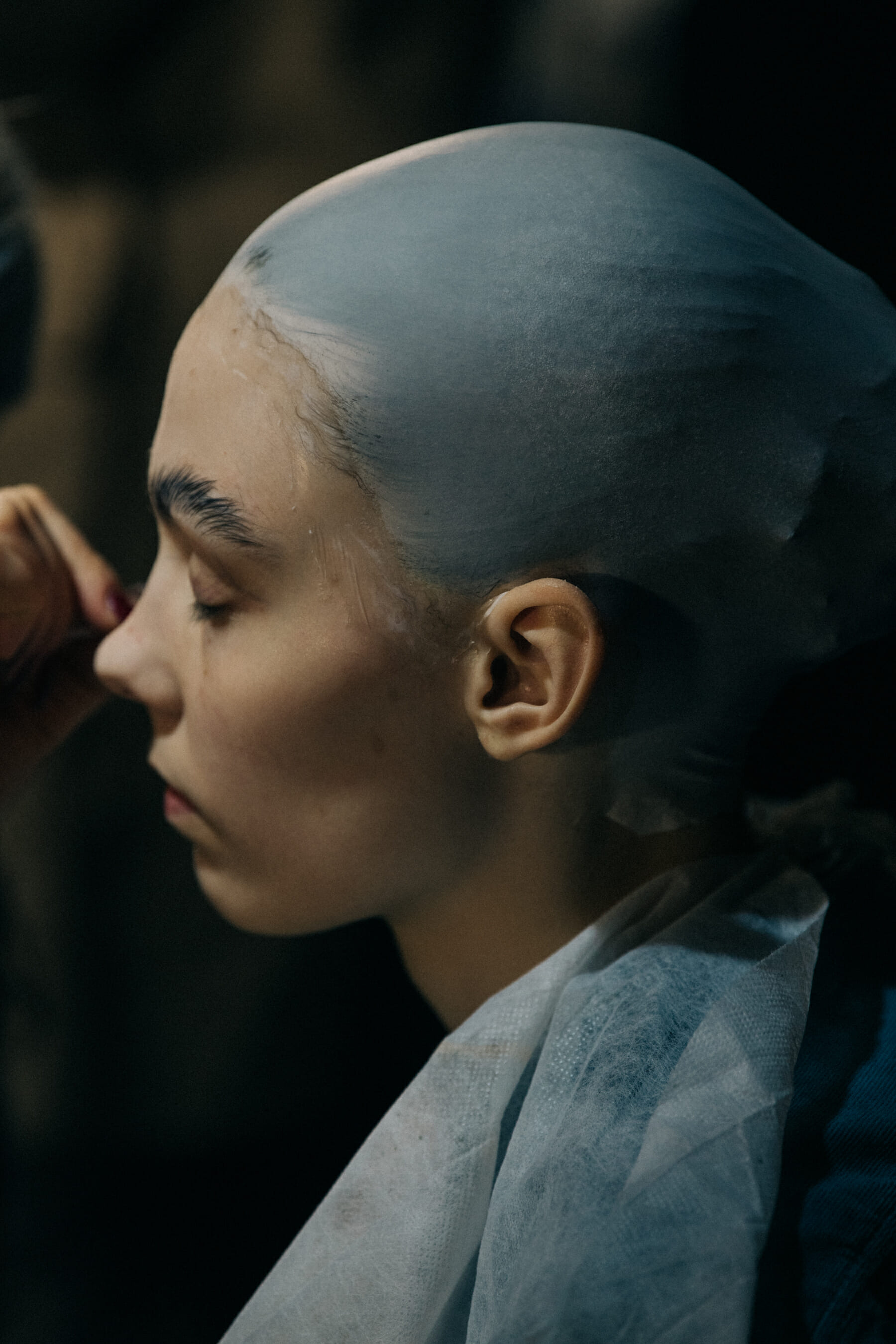Model in hair and makeup at Rick Owens