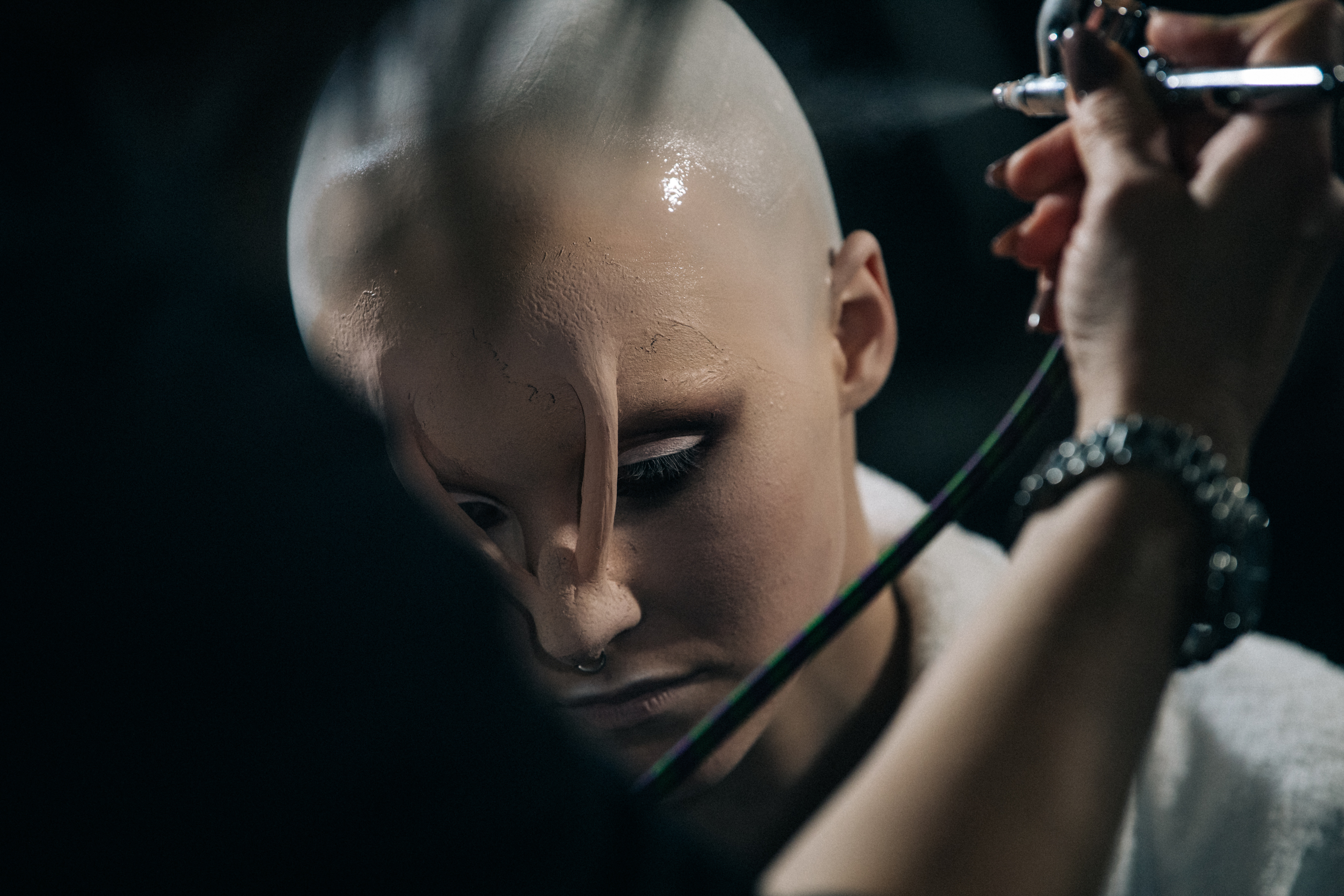 Model in hair and makeup at Rick Owens