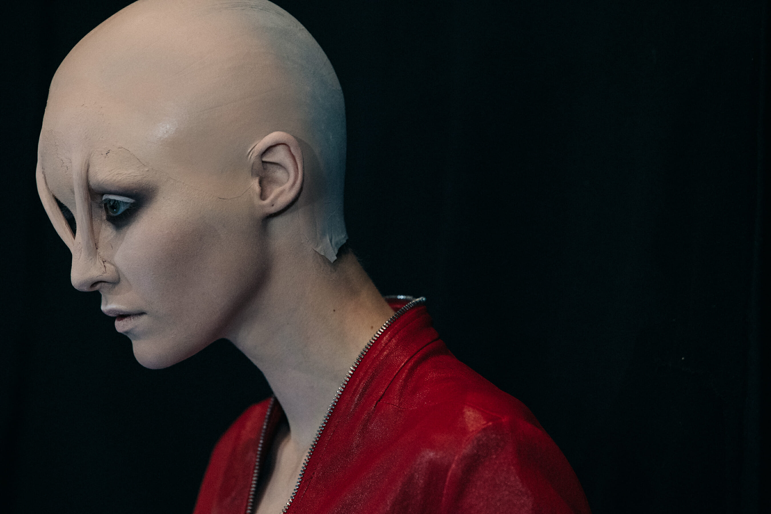 Model wearing strange makeup at Rick Owens