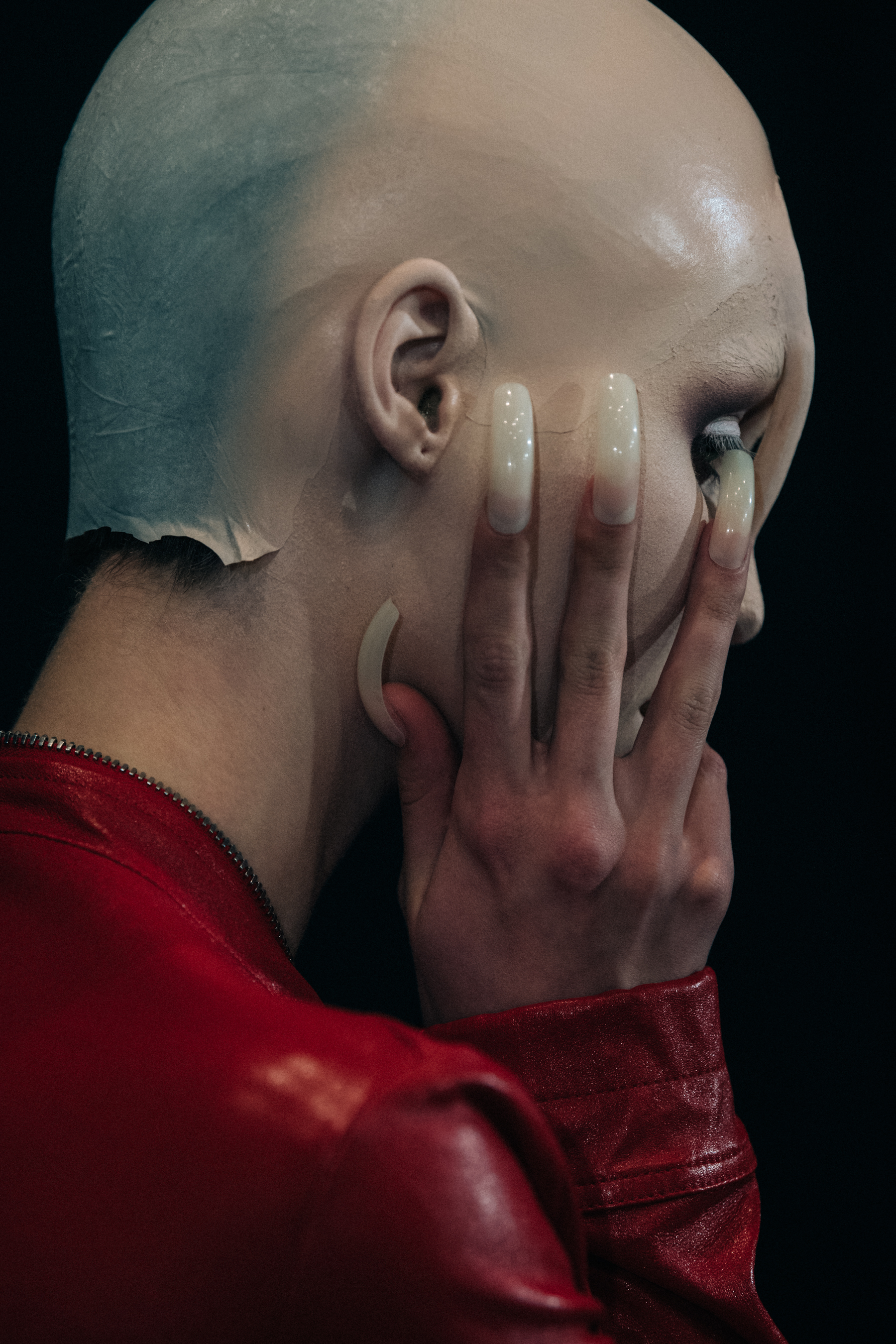 Model wearing strange makeup at Rick Owens