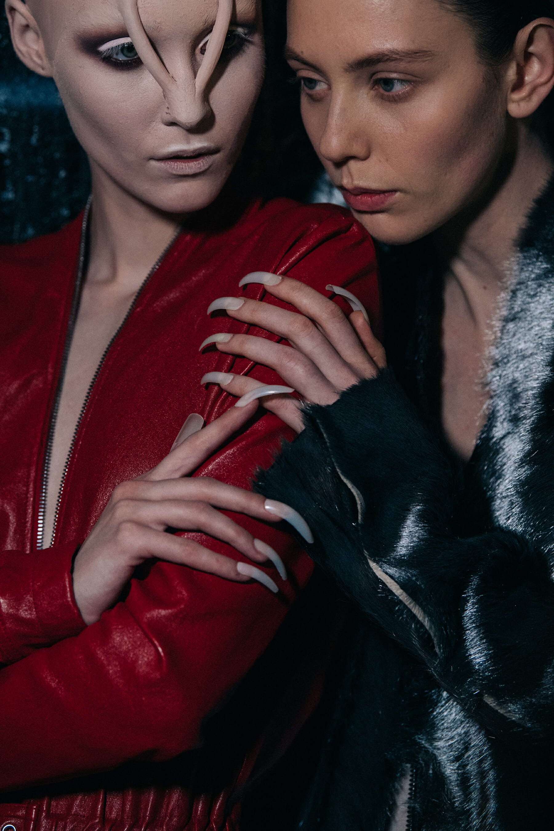 Model wearing strange makeup at Rick Owens
