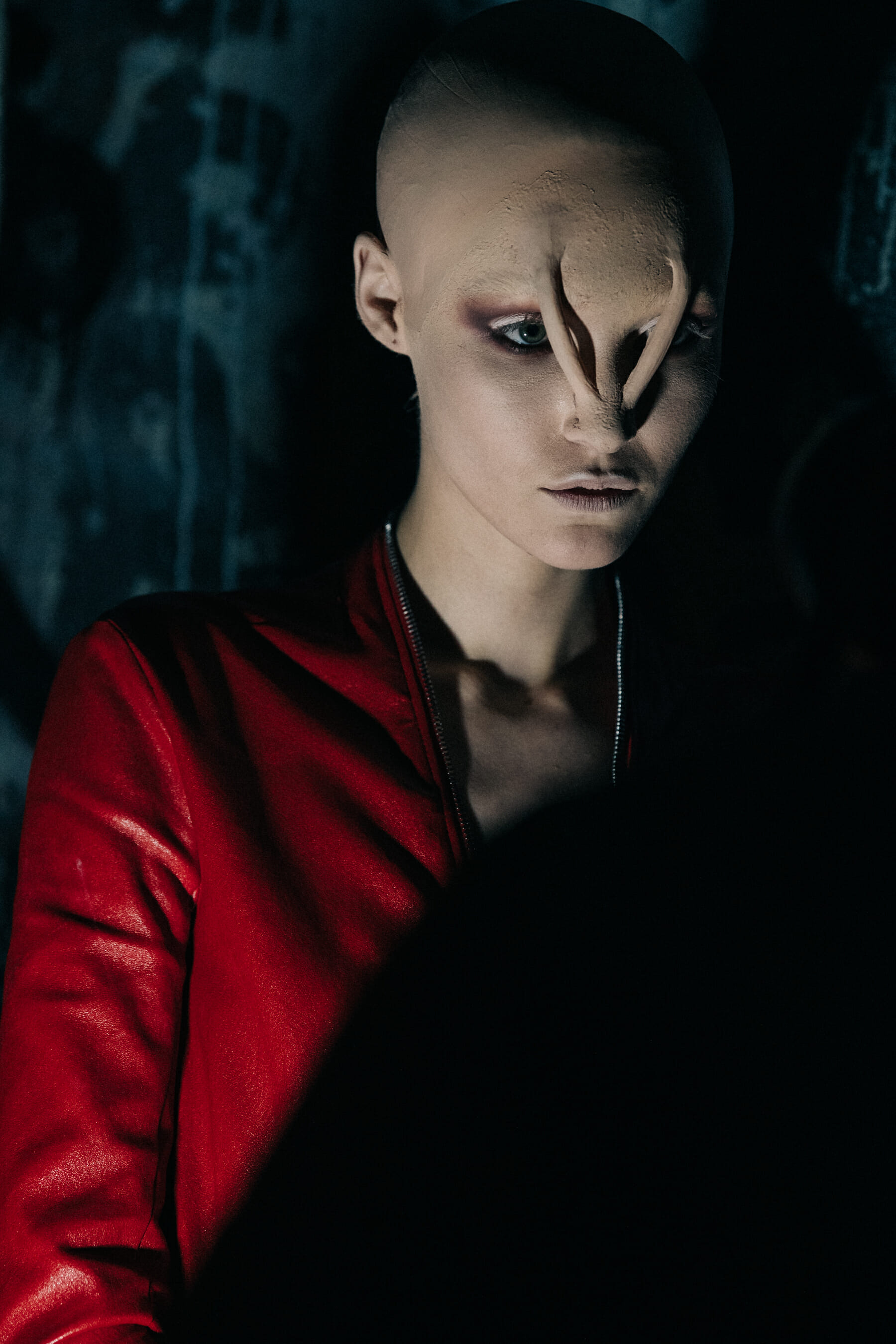 Model wearing strange makeup at Rick Owens