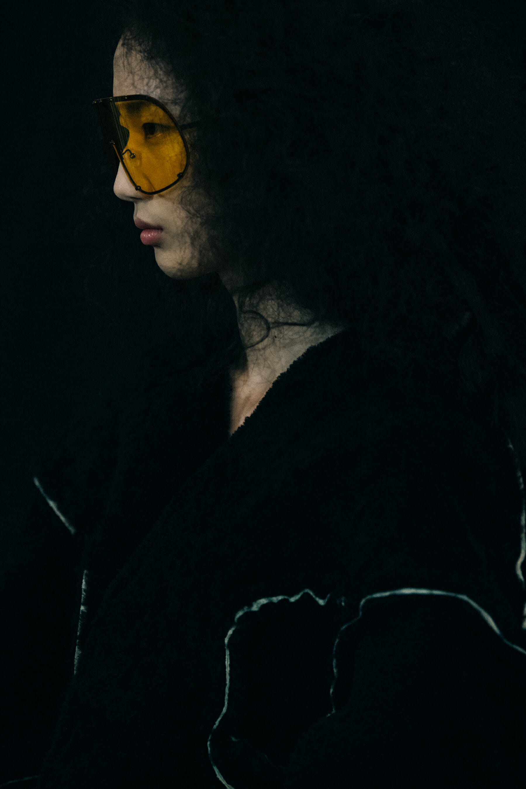 Model wearing sunglasses at Rick Owens
