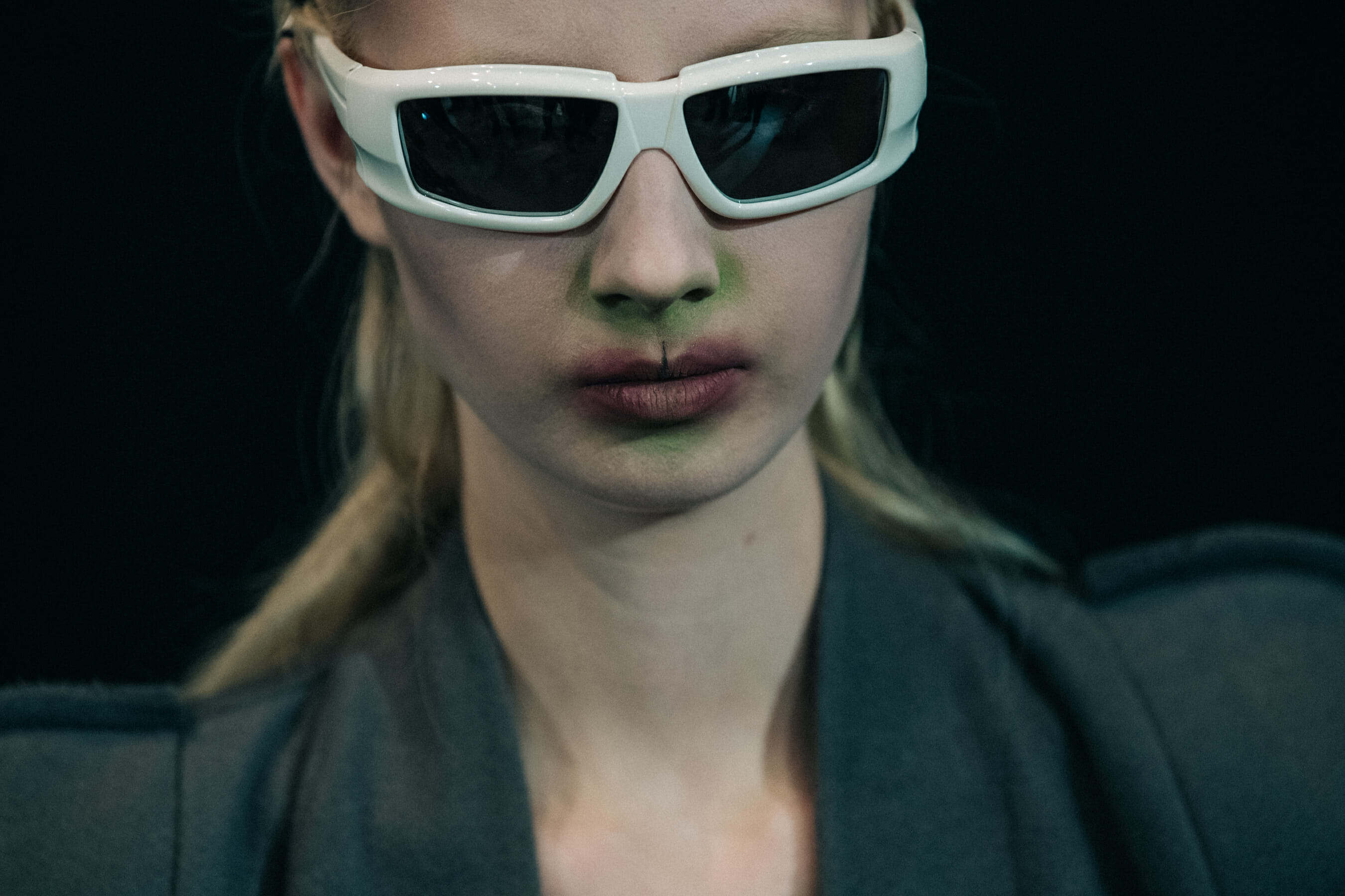 Model wearing sunglasses at Rick Owens