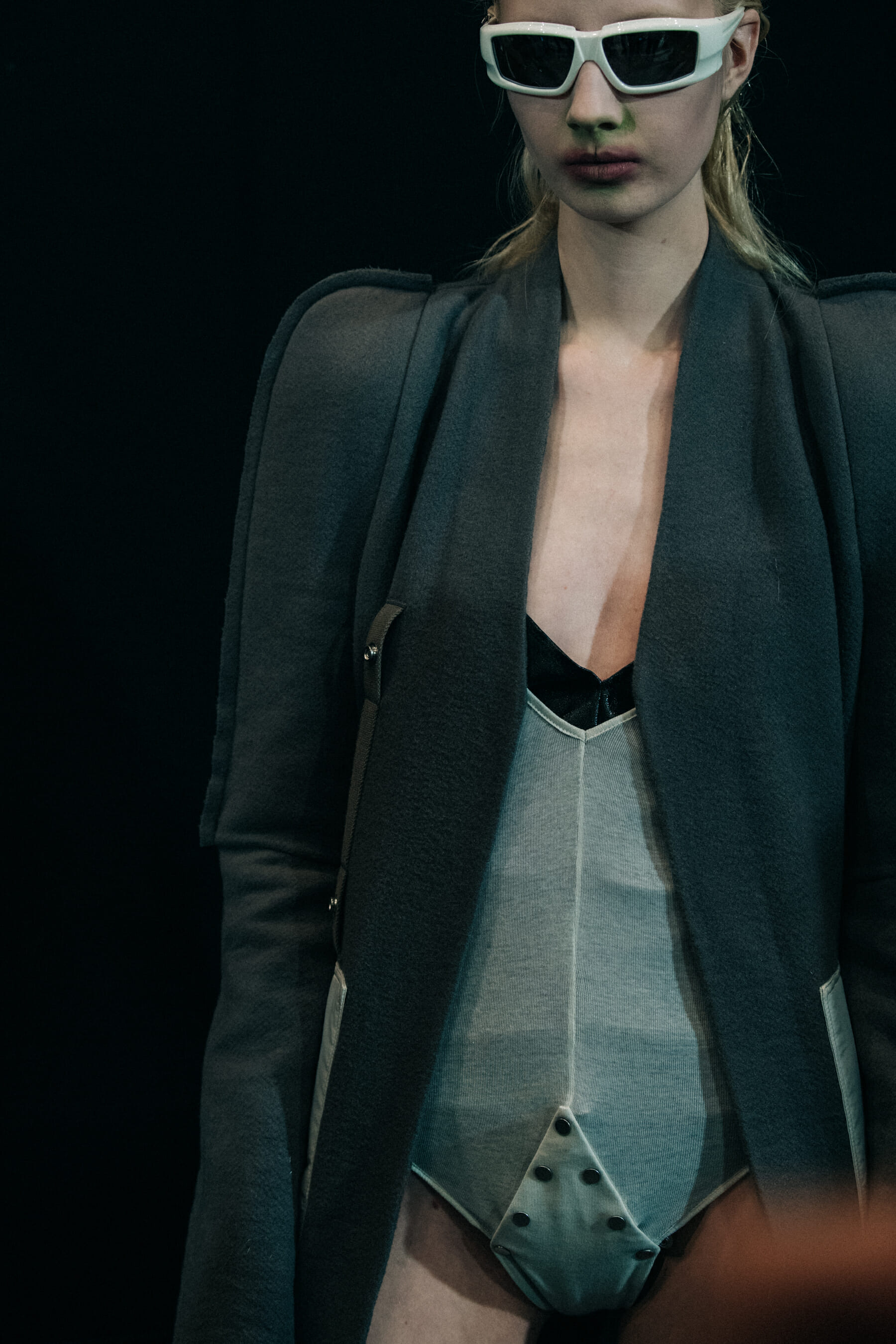Model wearing sunglasses at Rick Owens