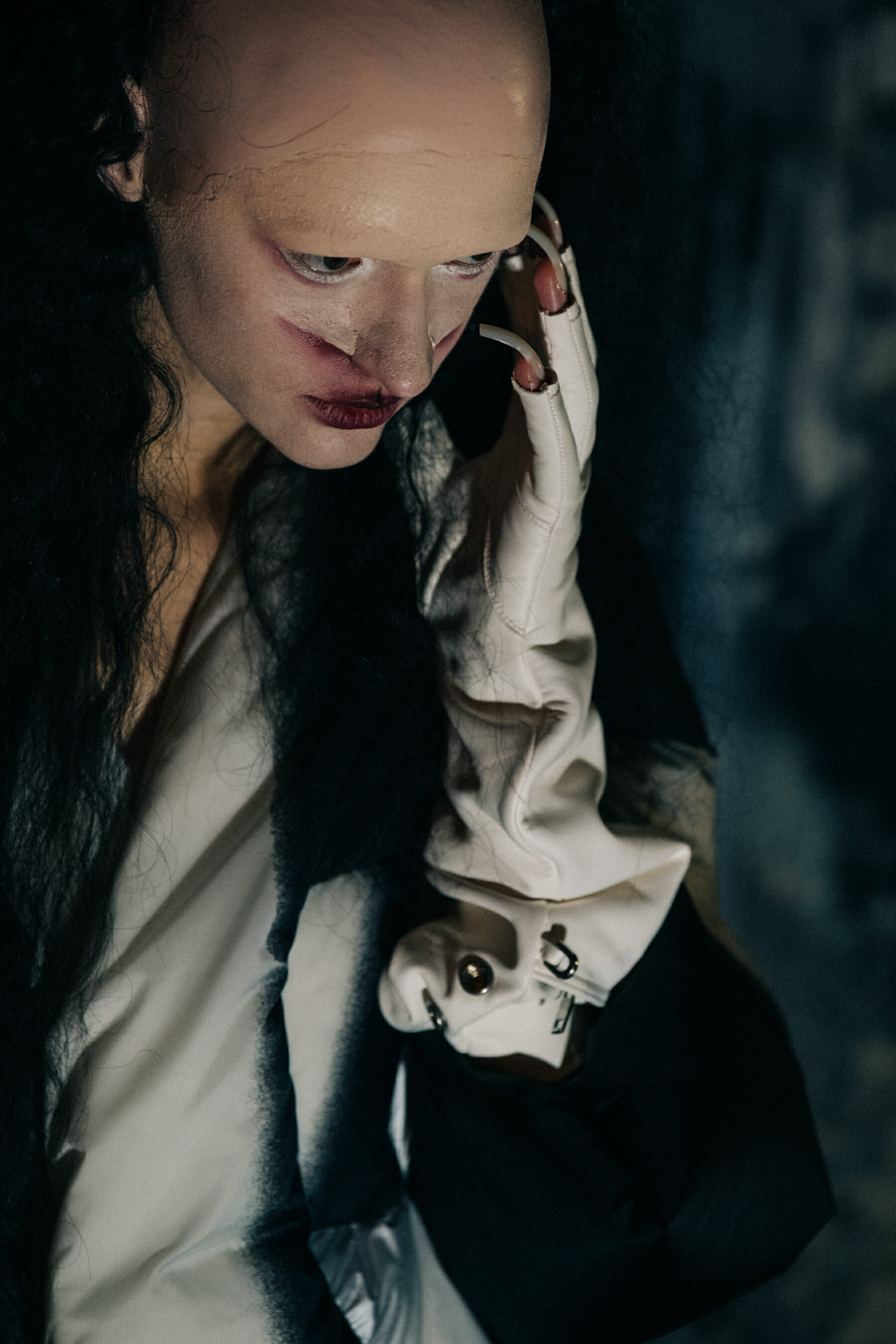 Model wearing strange makeup at Rick Owens