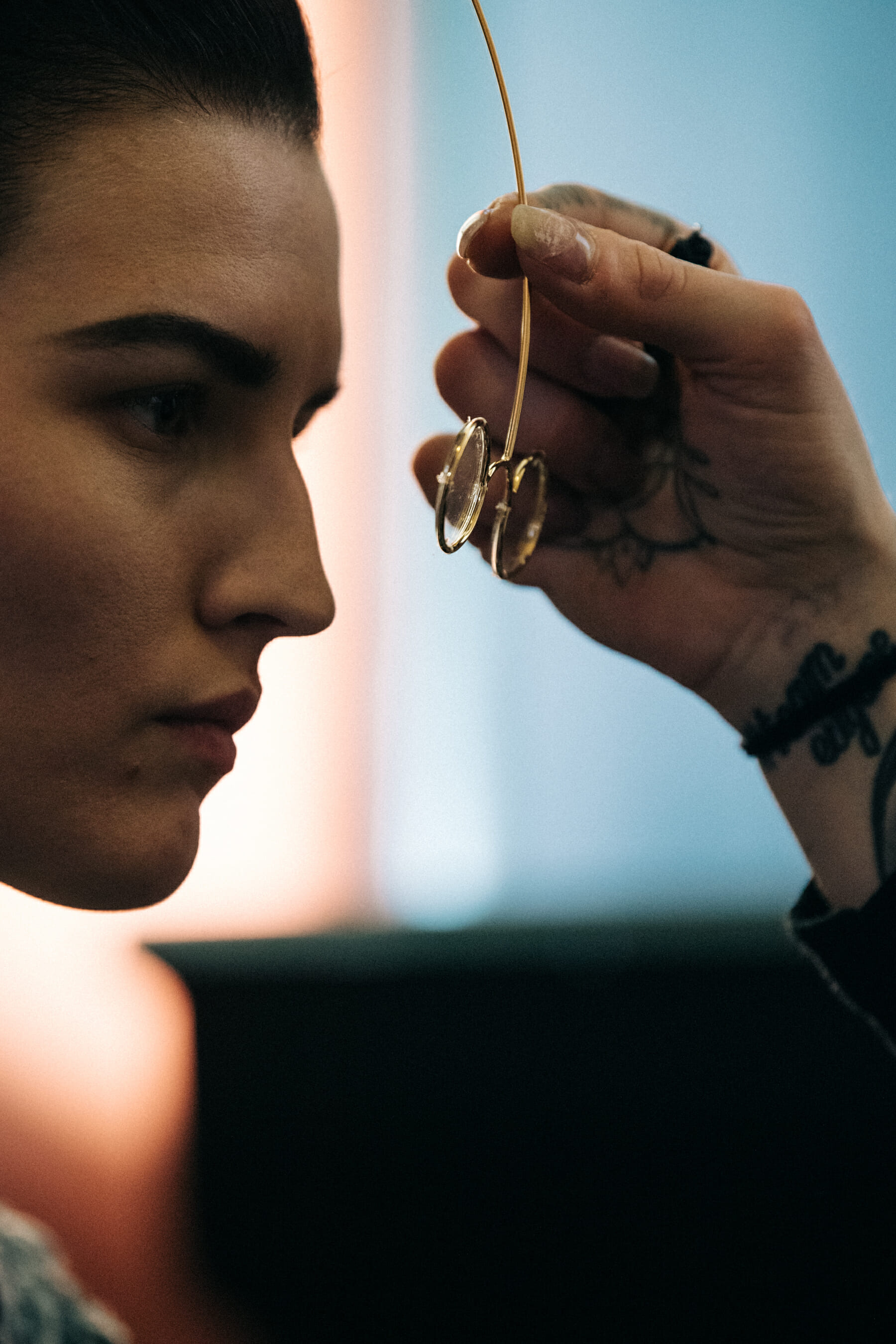 Katlin Aas backstage at Thom Browne