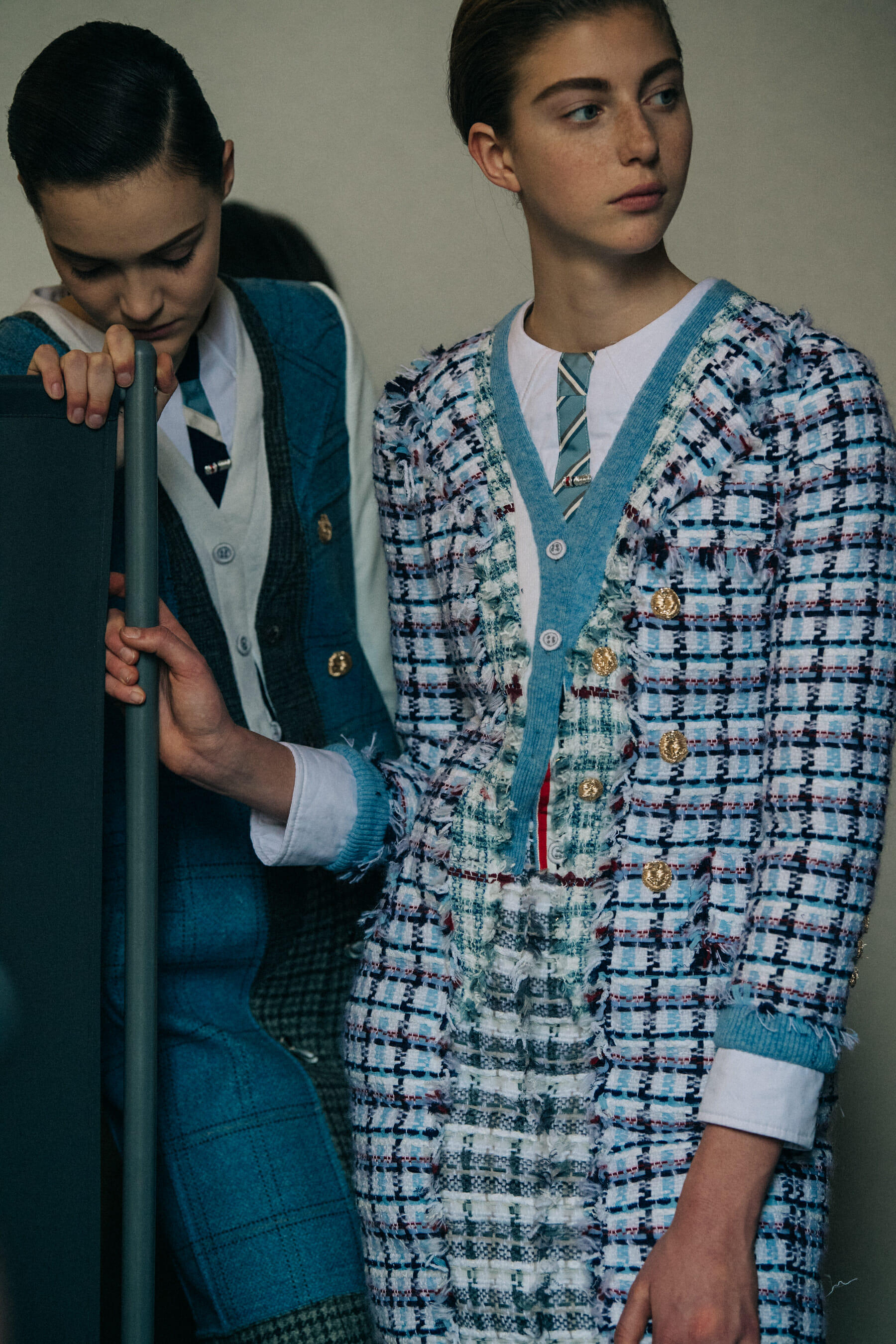 Polina Shapran backstage at Thom Browne