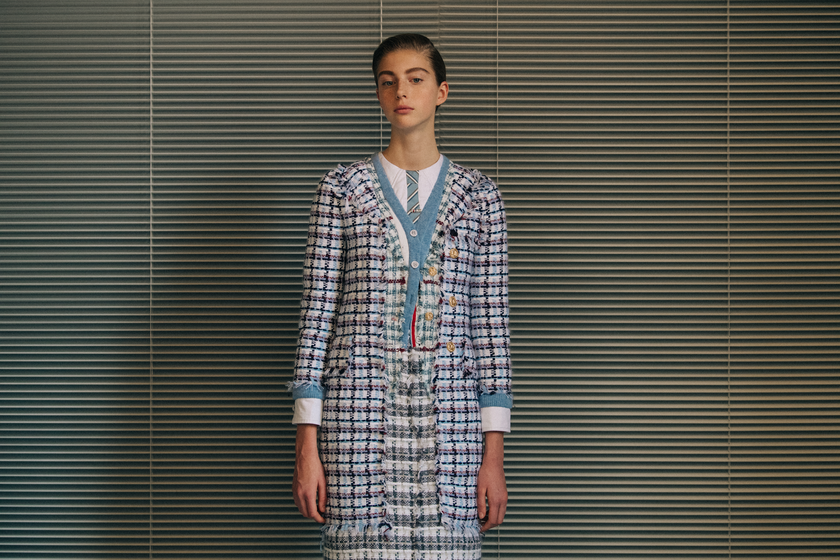 Polina Shapran backstage at Thom Browne