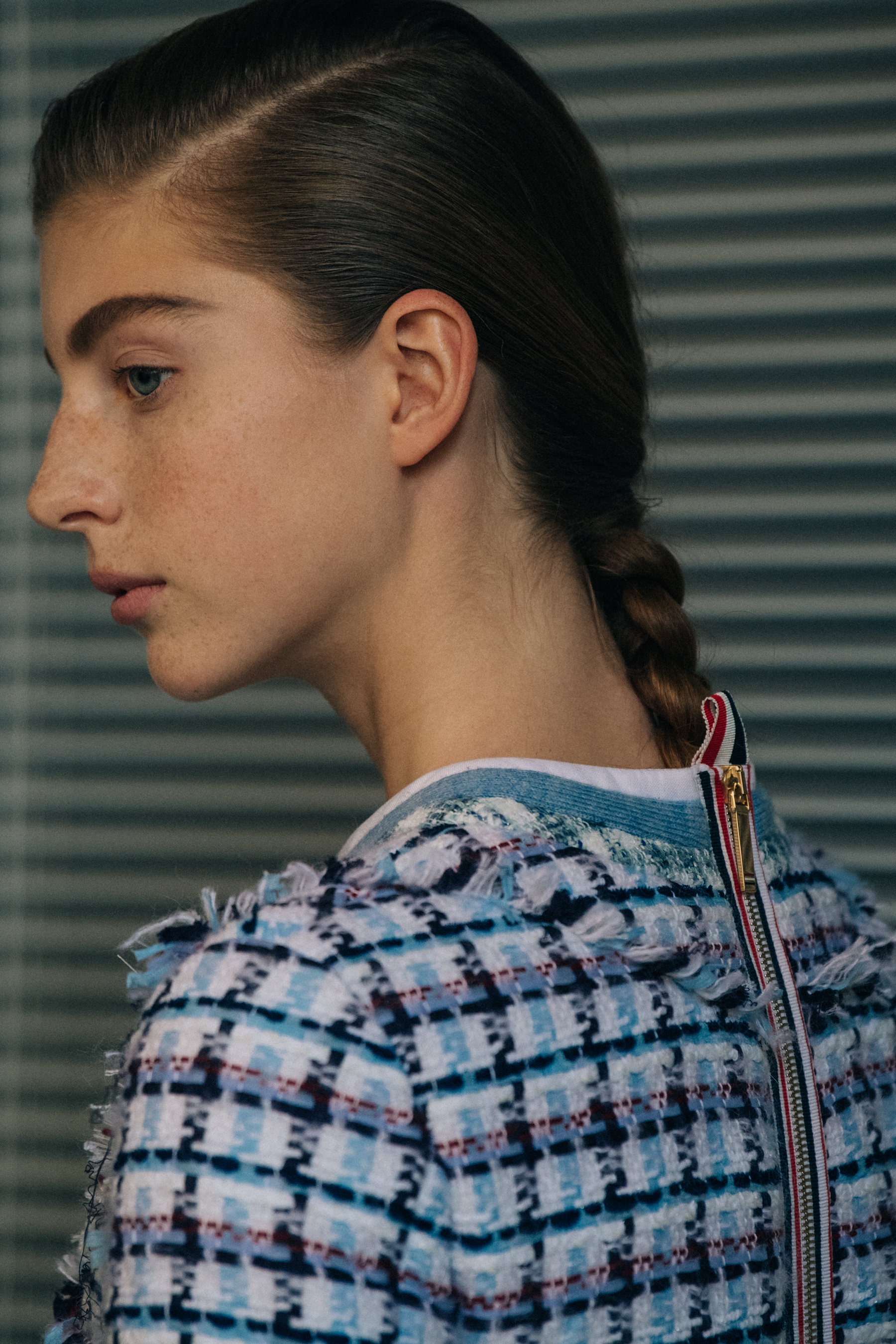 Polina Shapran backstage at Thom Browne