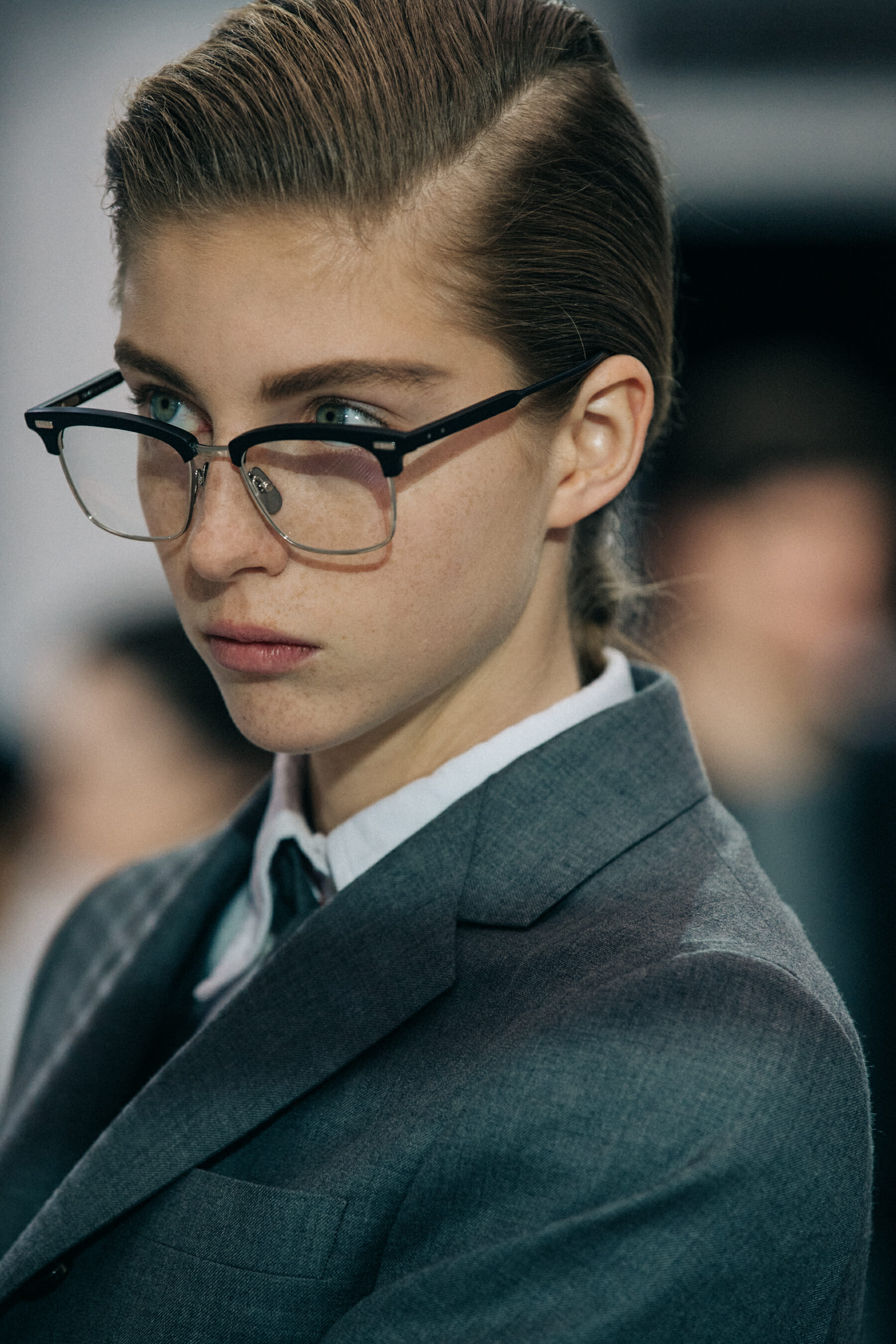 Polina Shapran backstage at Thom Browne