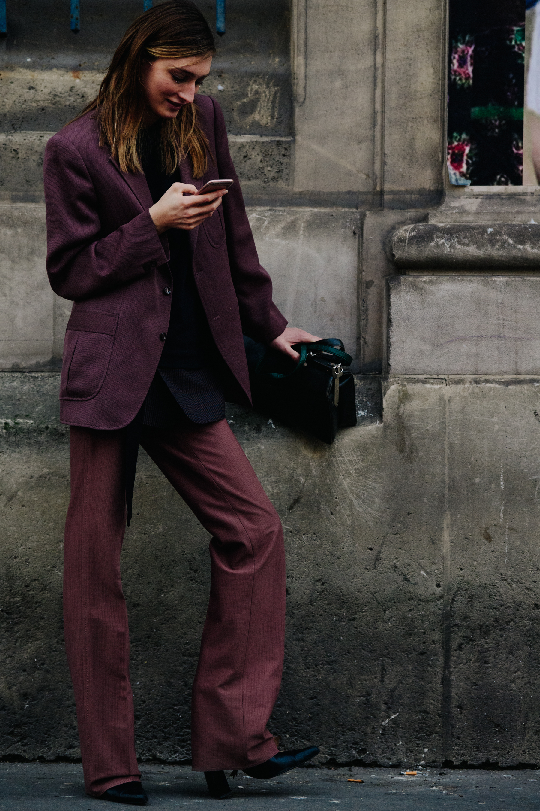 Model wearing red suit