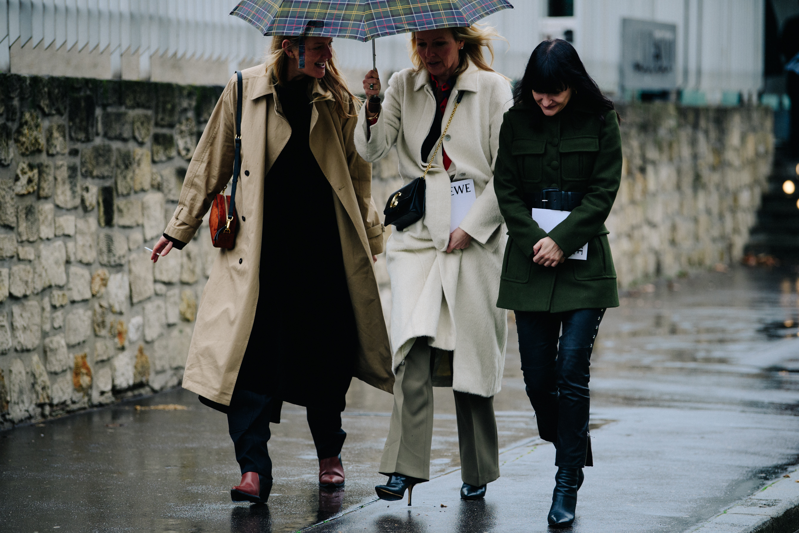 Three women wearing winter coats