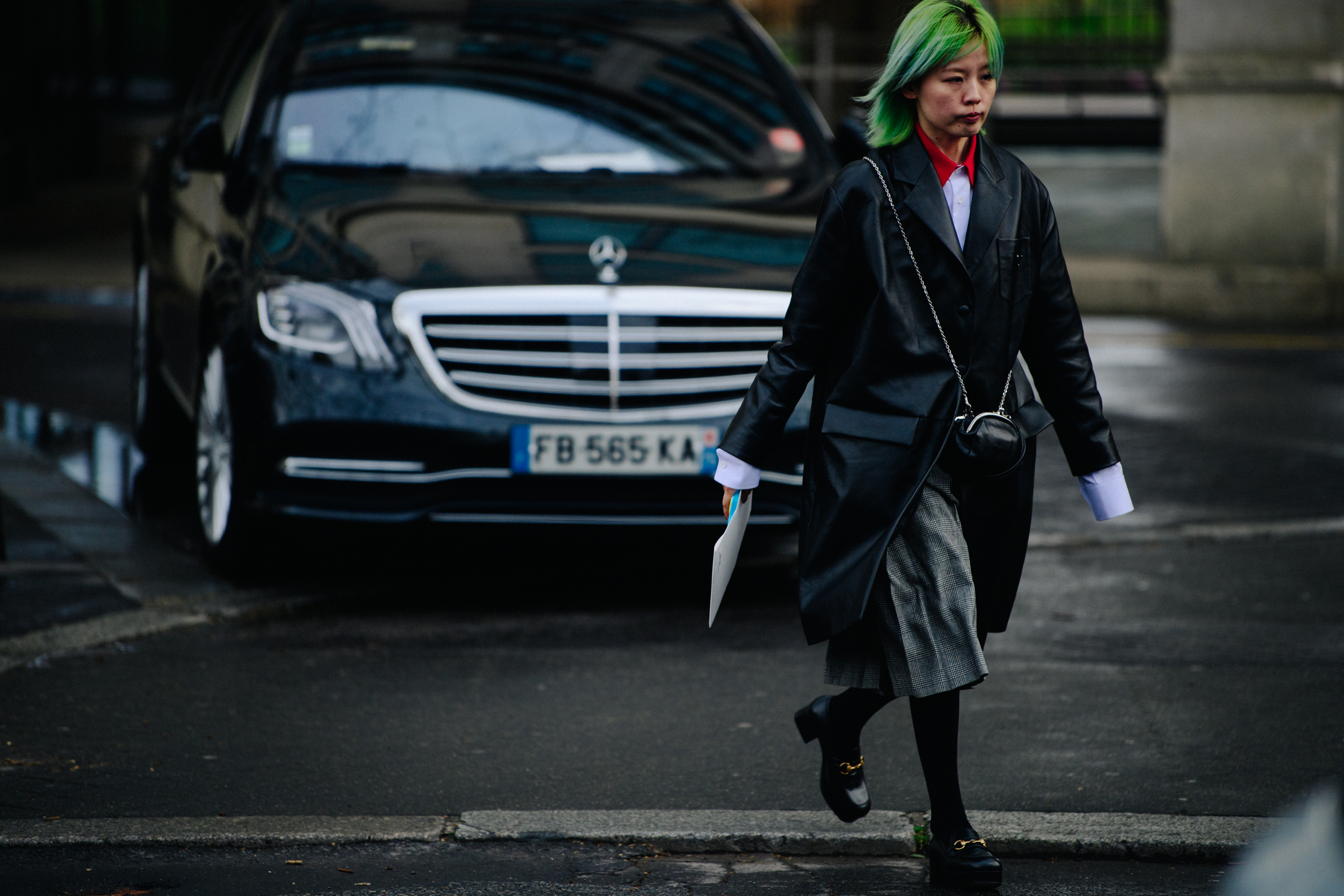 Woman with green hair