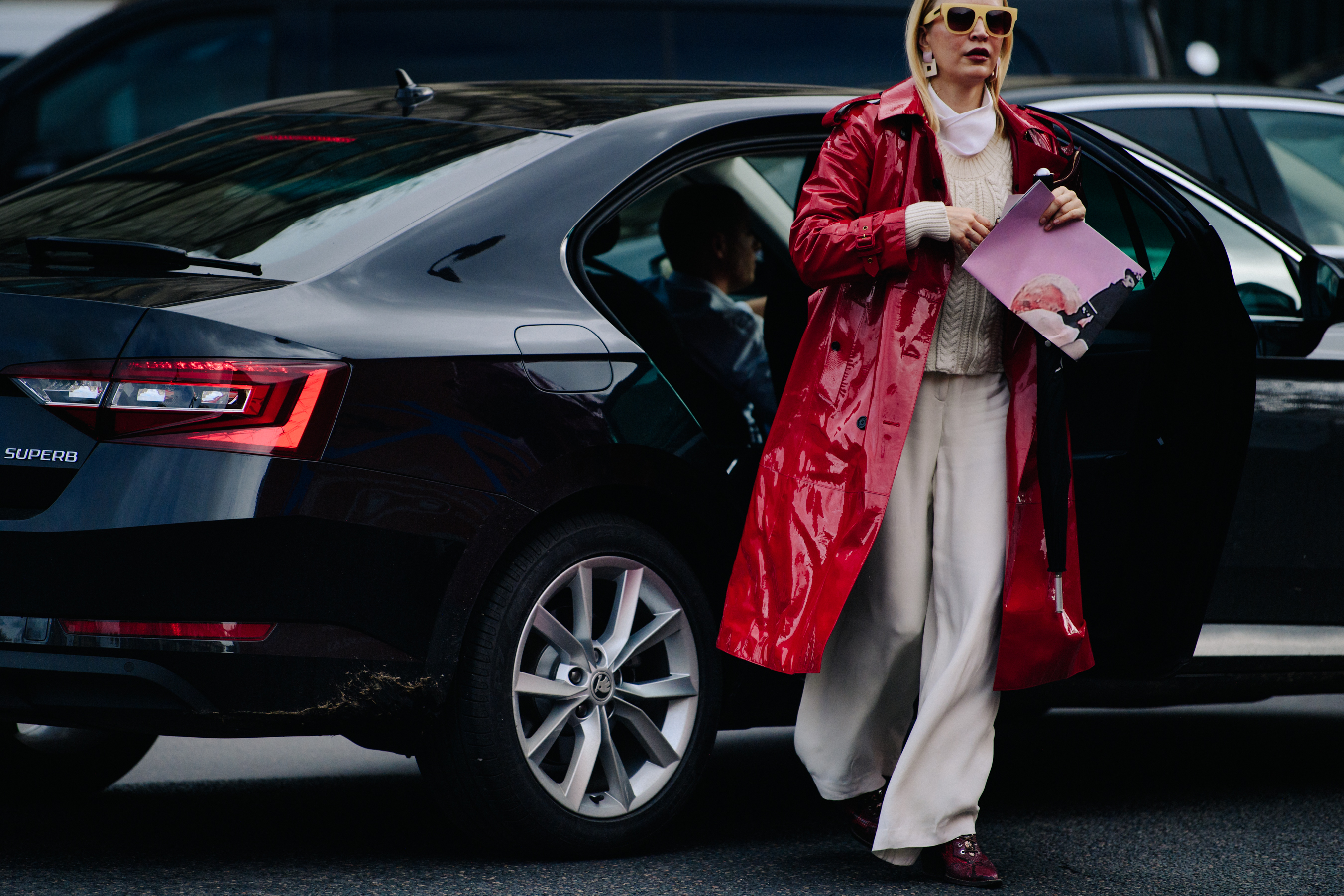 Woman wearing red coat