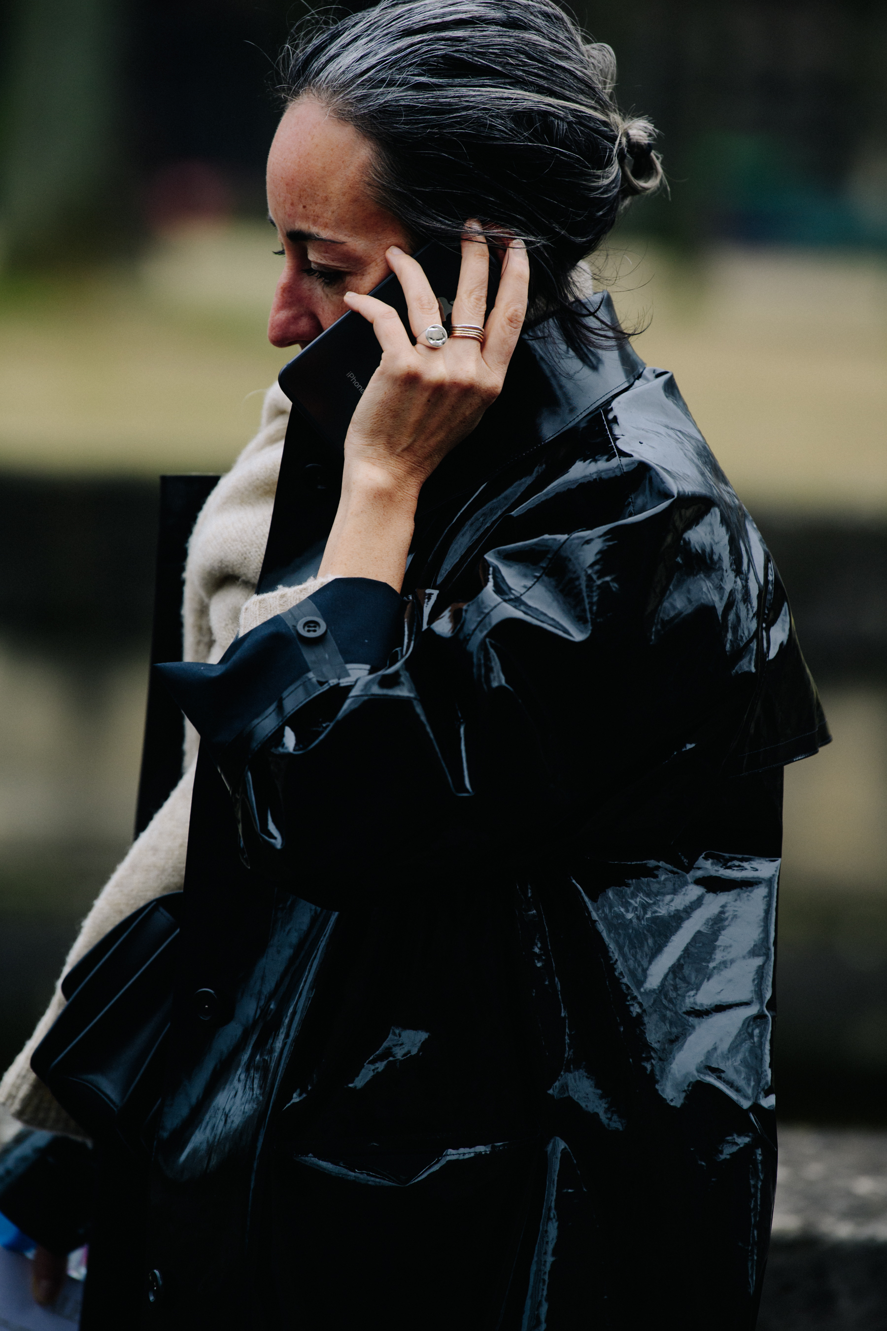 Woman wearing plastic coat