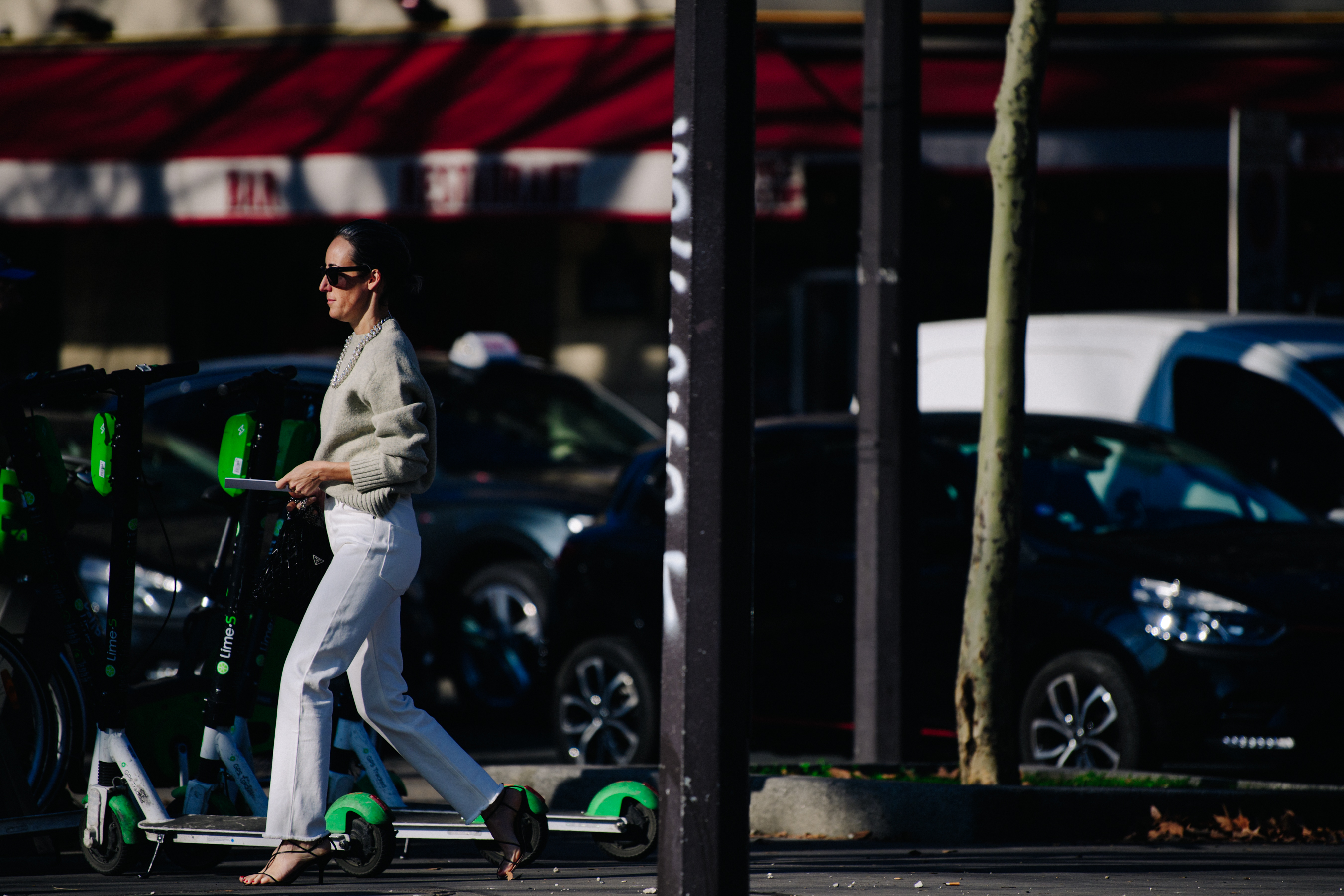 Woman wearing white jeans