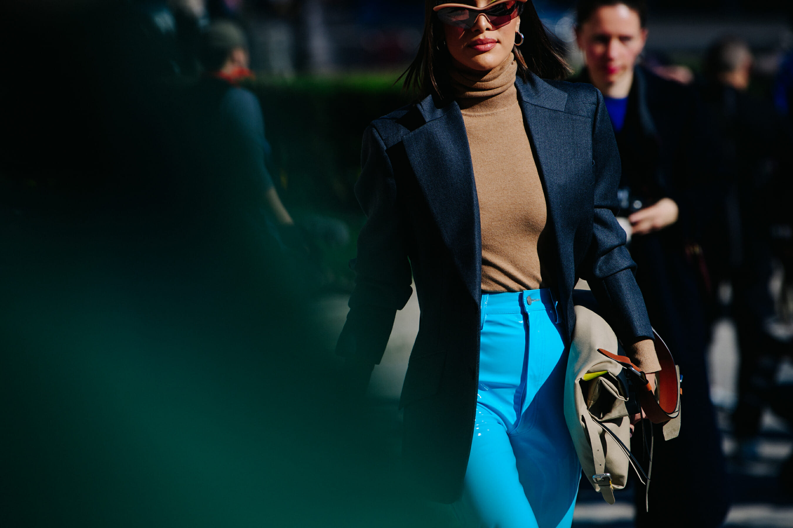 Woman wearing blue pants