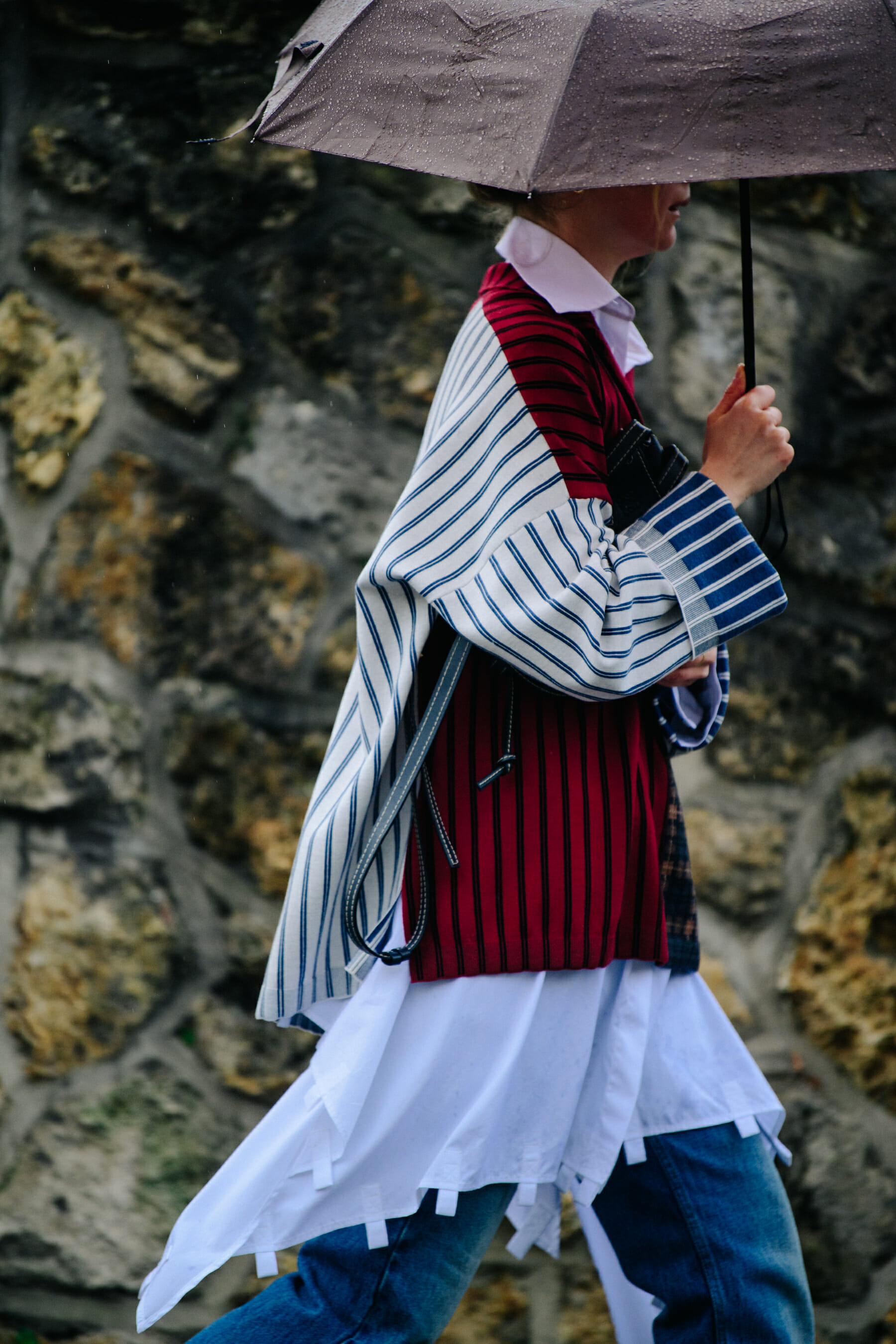 Woman wearing striped top