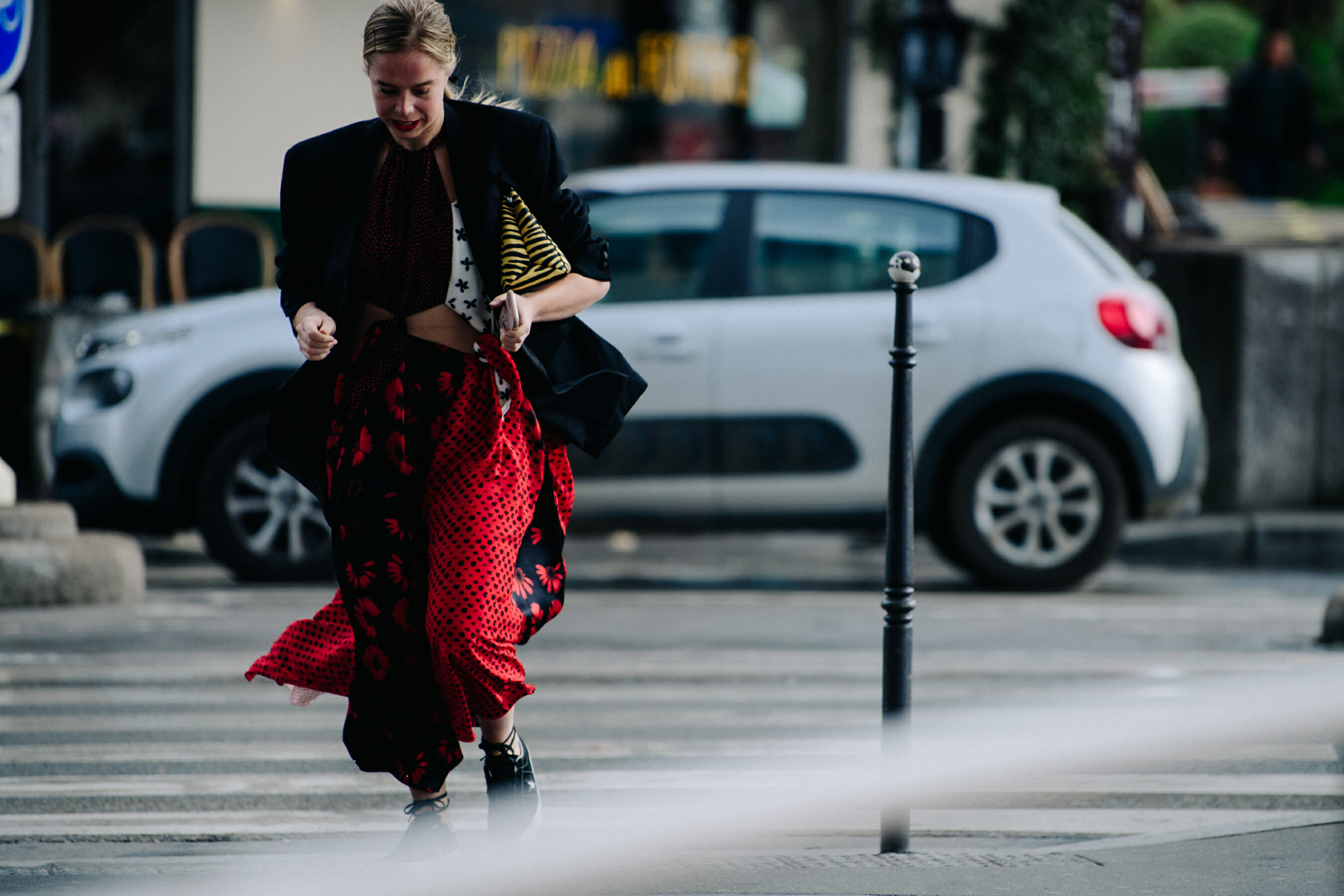 Woman wearing pattern outfit