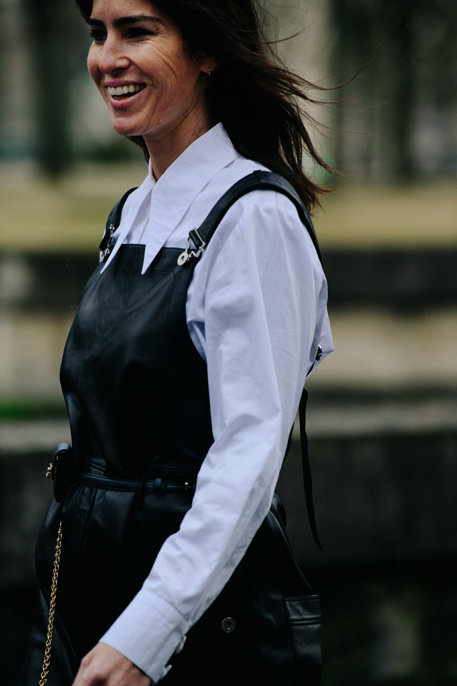 Woman wearing black dress
