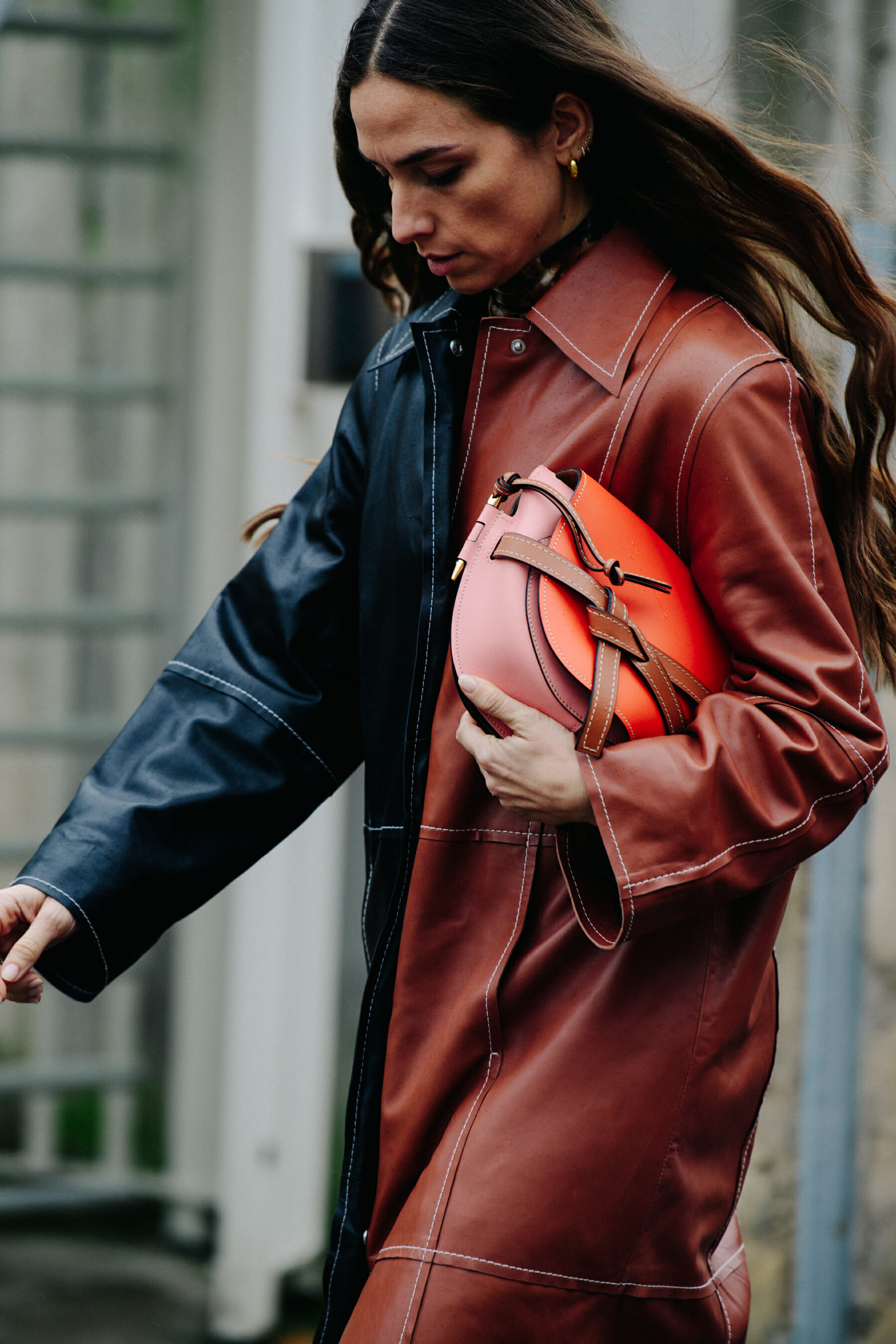Woman carrying leather bag