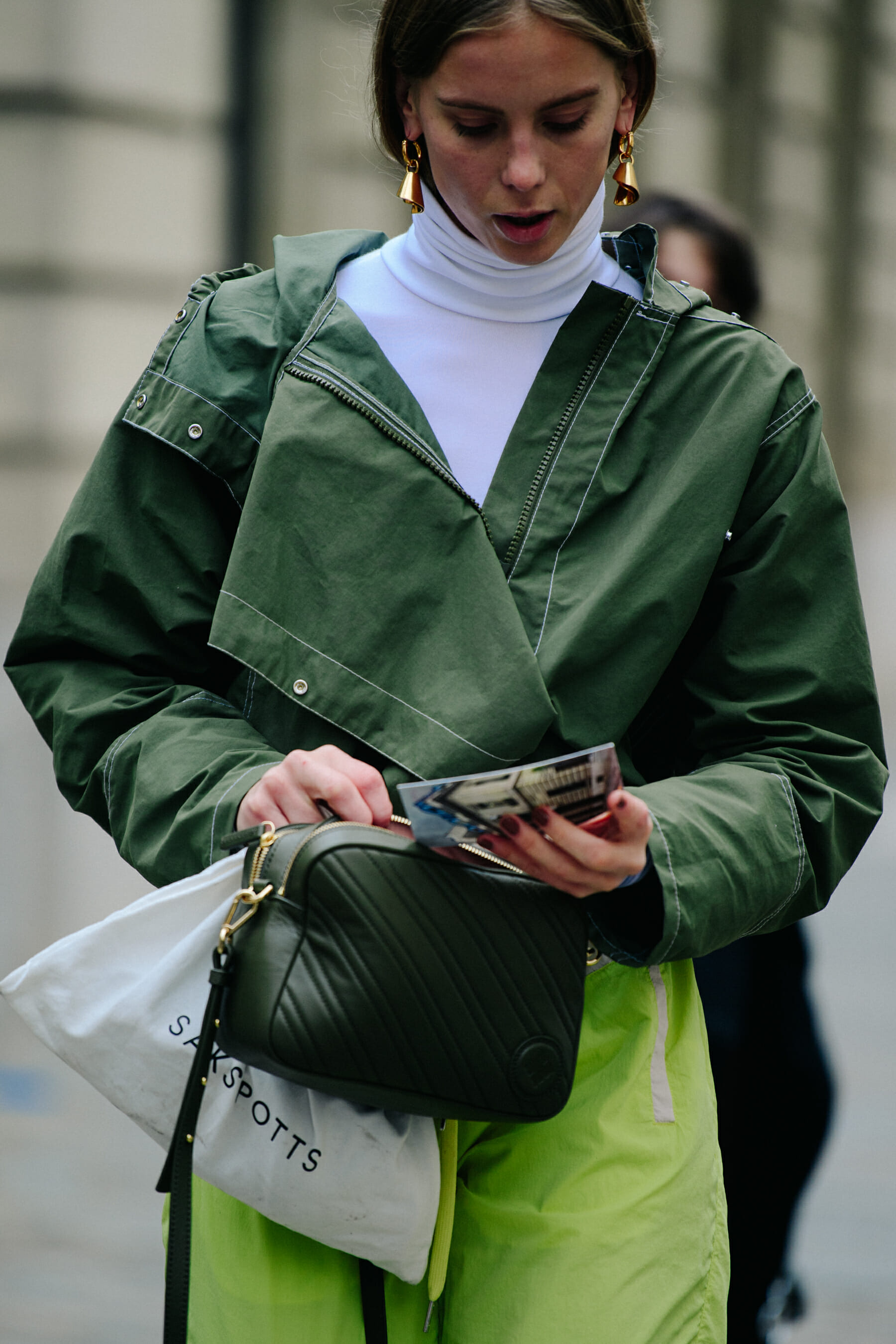 Woman wearing green outfit