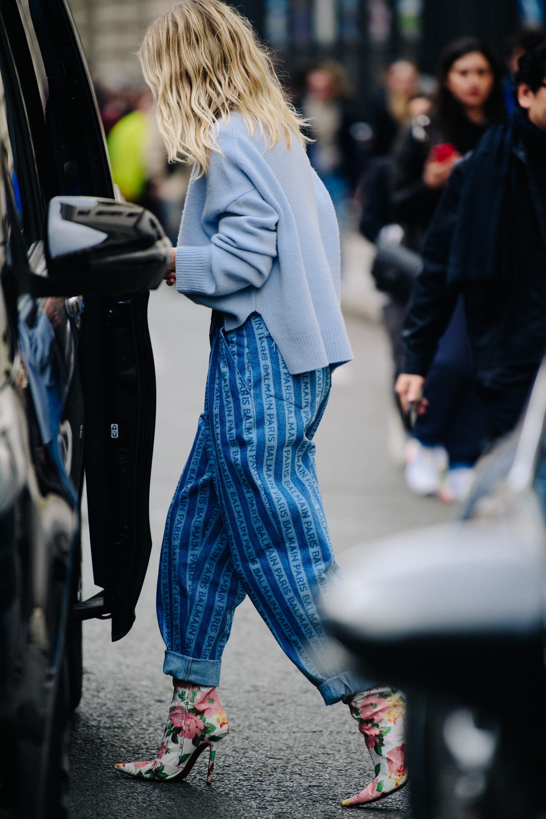 Woman wearing Balmain jeans