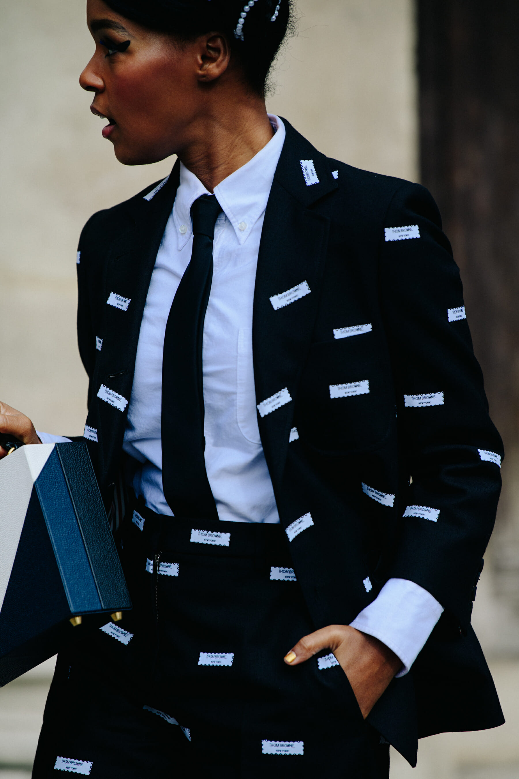Woman wearing Thom Browne outfit