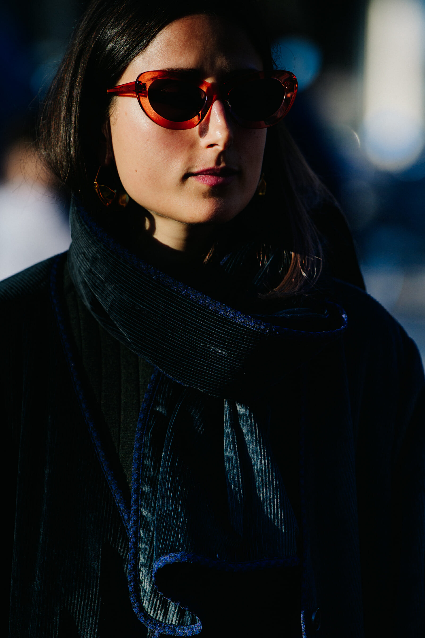 Woman wearing amber sunglasses