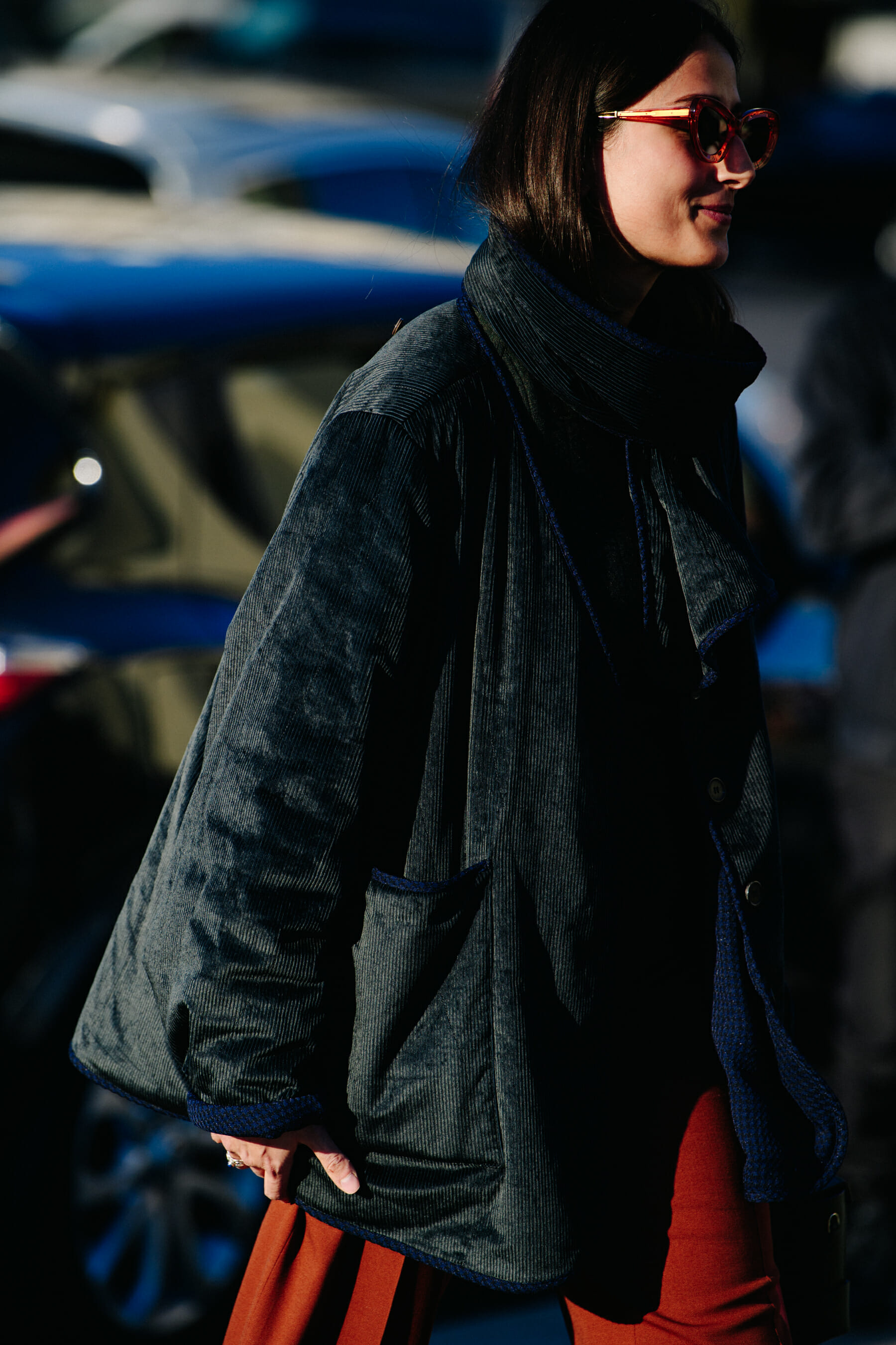 Woman wearing amber sunglasses