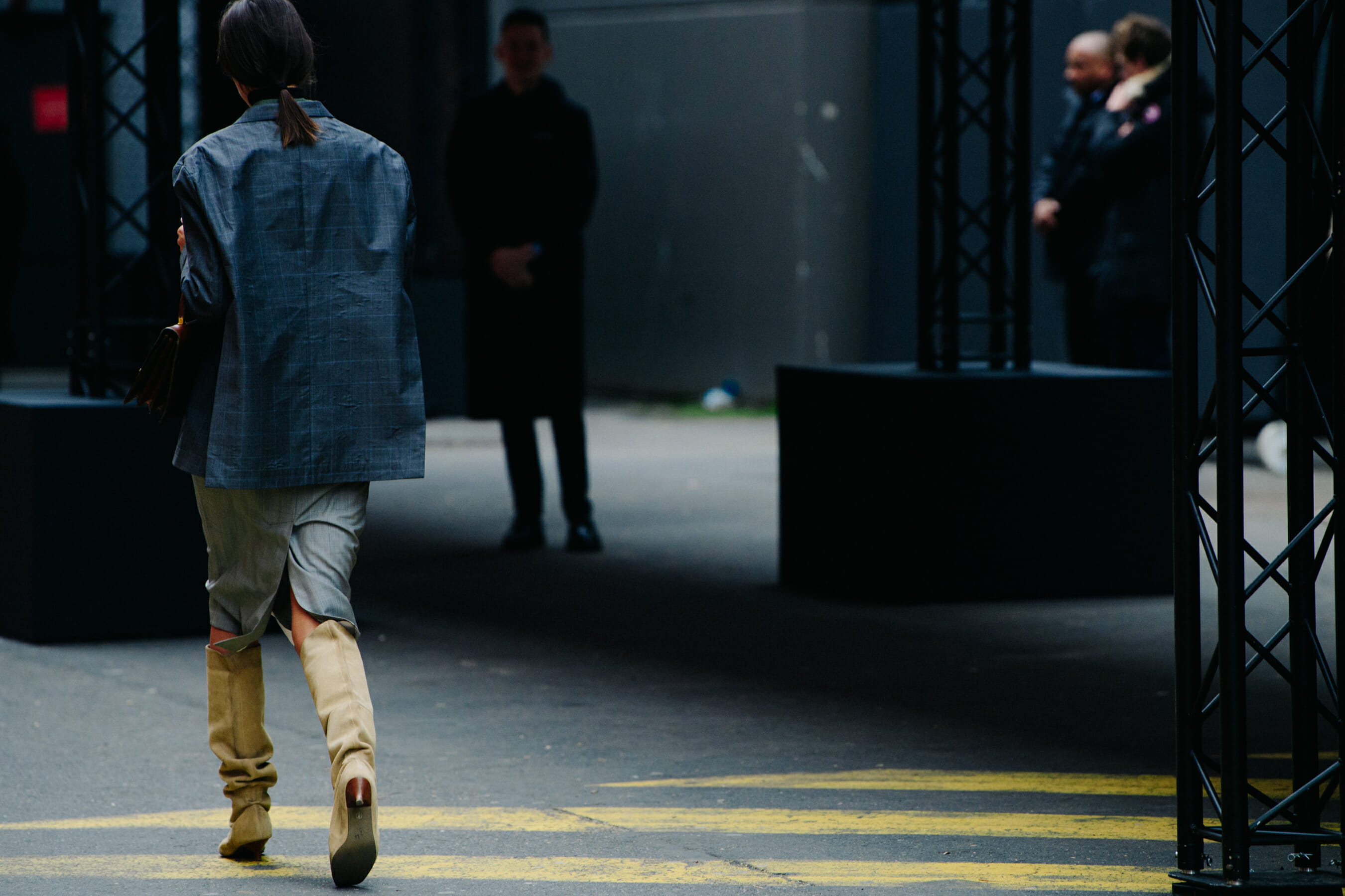 Woman wearing check jacket