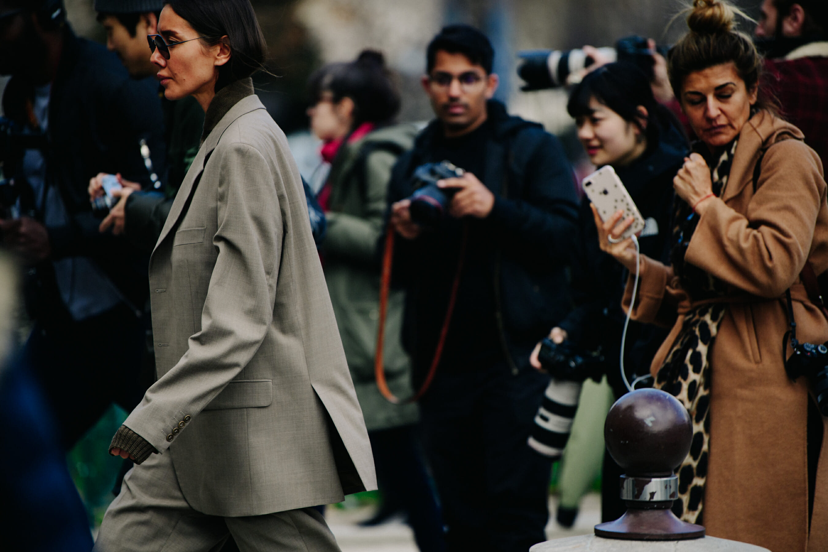 Woman wearing grey suit