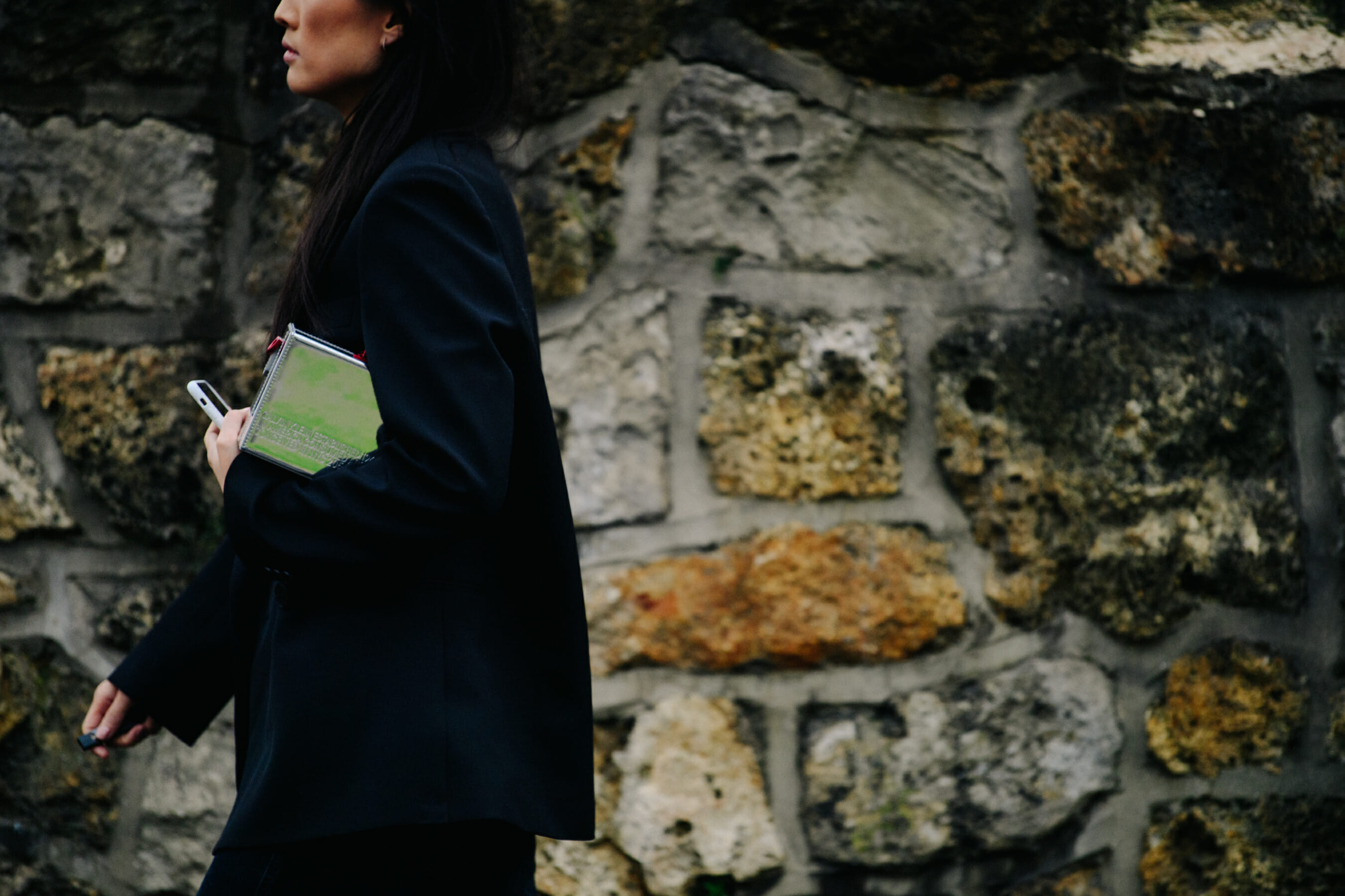 Woman wearing black suit
