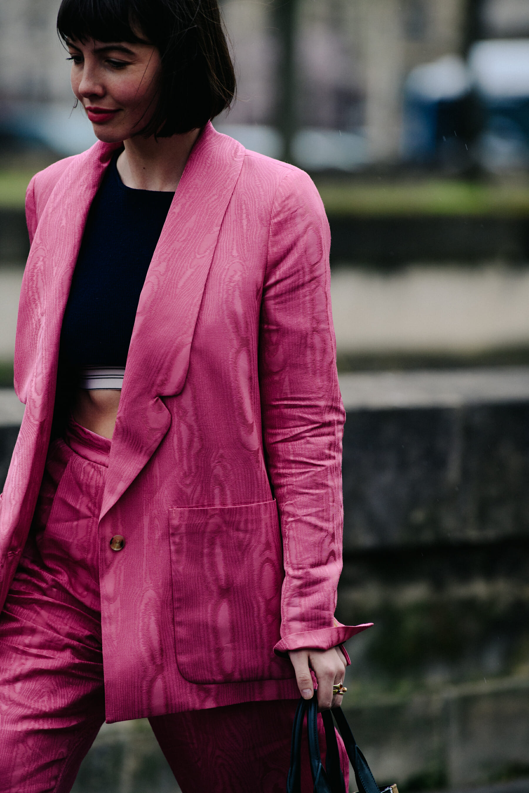 Woman wearing pink suit
