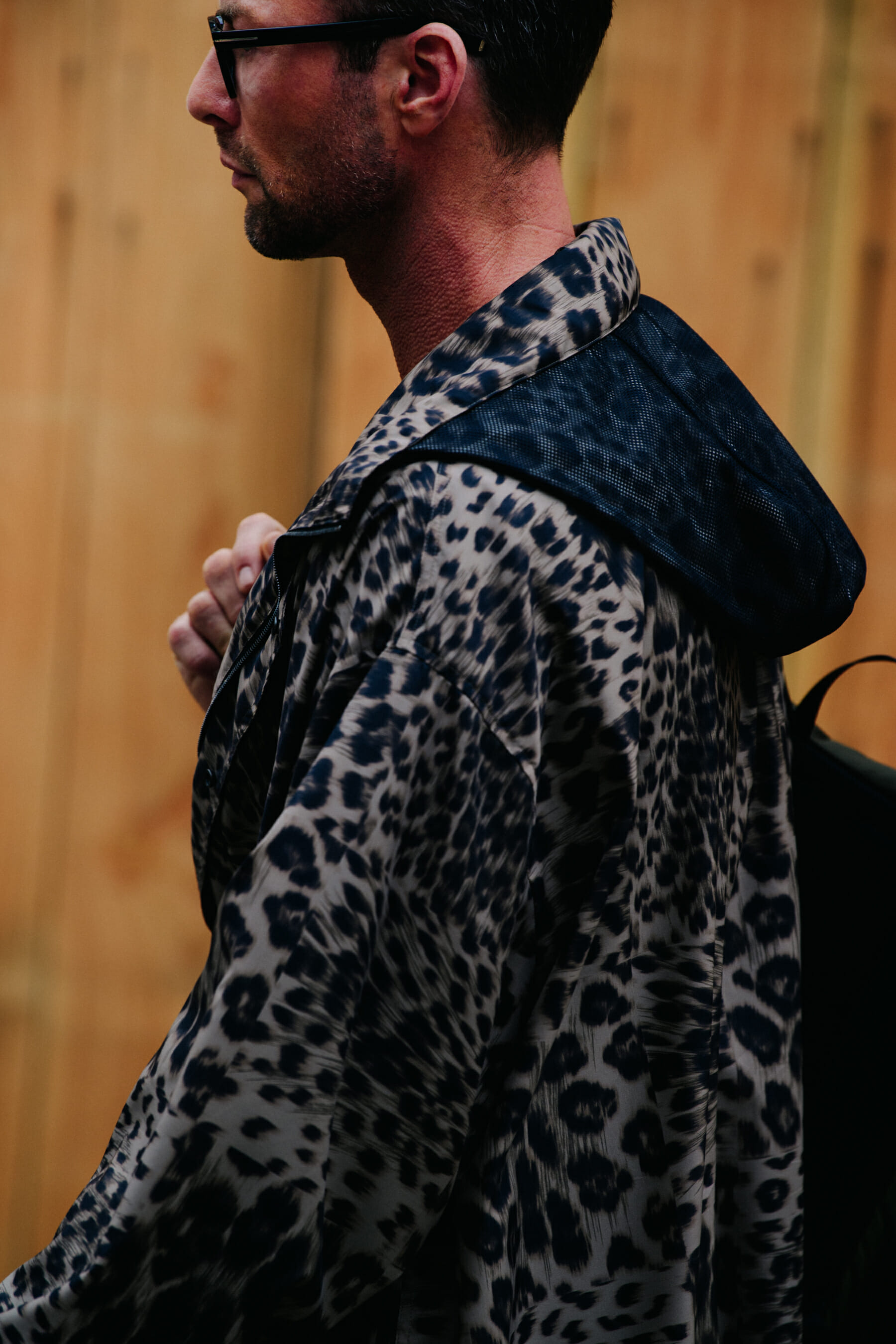 Man wearing animal print coat