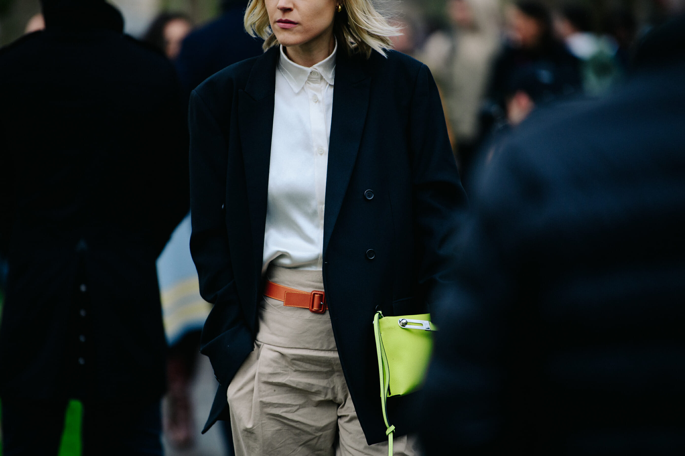 Woman wearing blue suit jacket